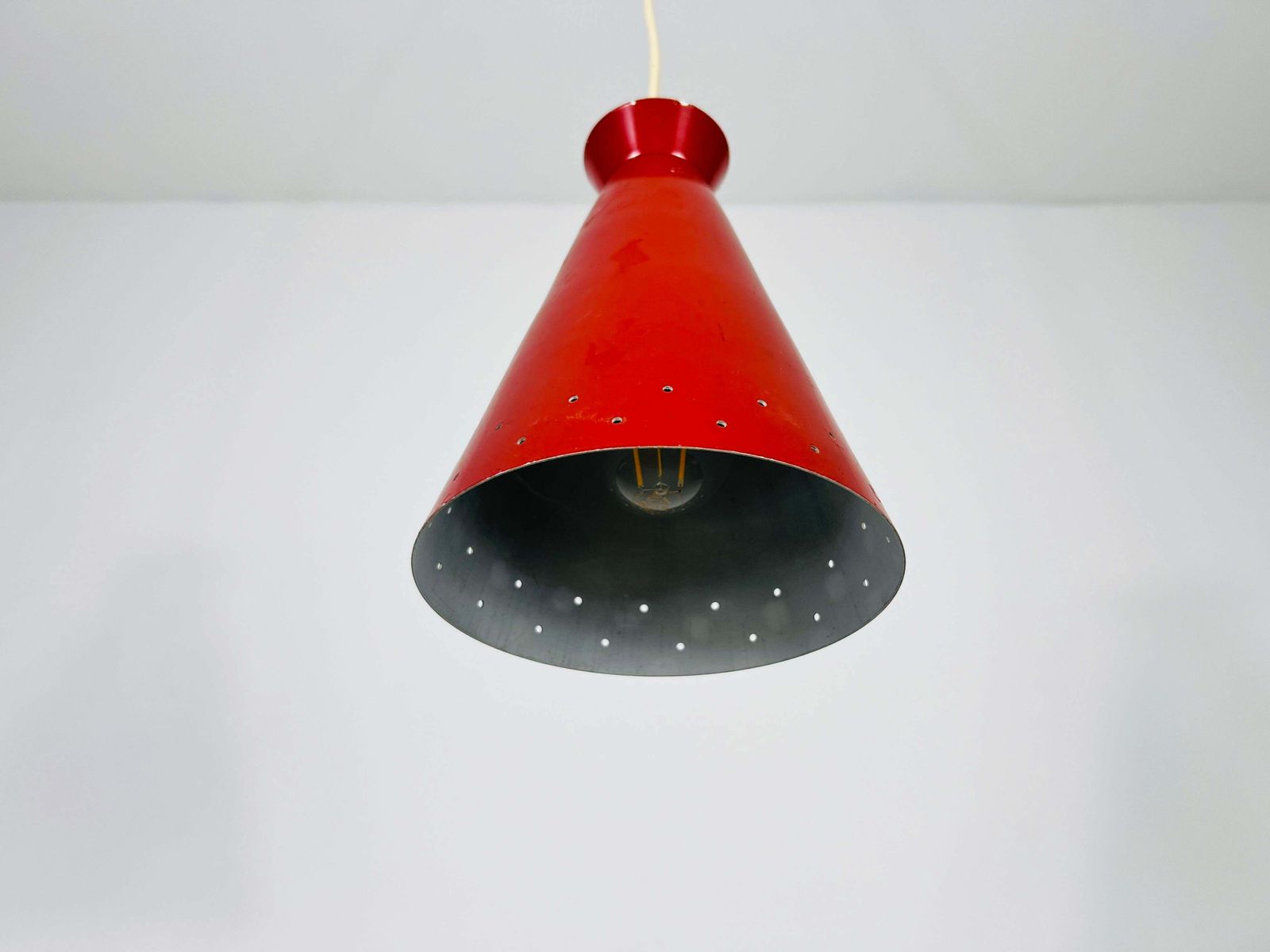 Italian Diabolo Red Hanging Lamp, 1950s, Italy photo Lighting