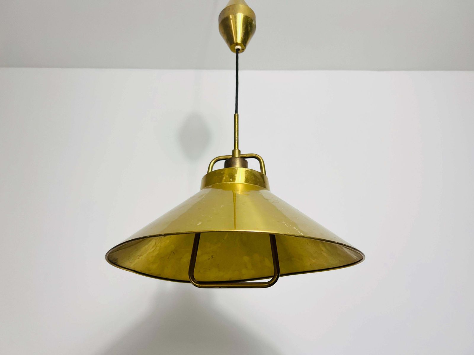 Golden Brass Pendant Lamp By Fritz Schlägel For Lyfa, 1970s photo for sale