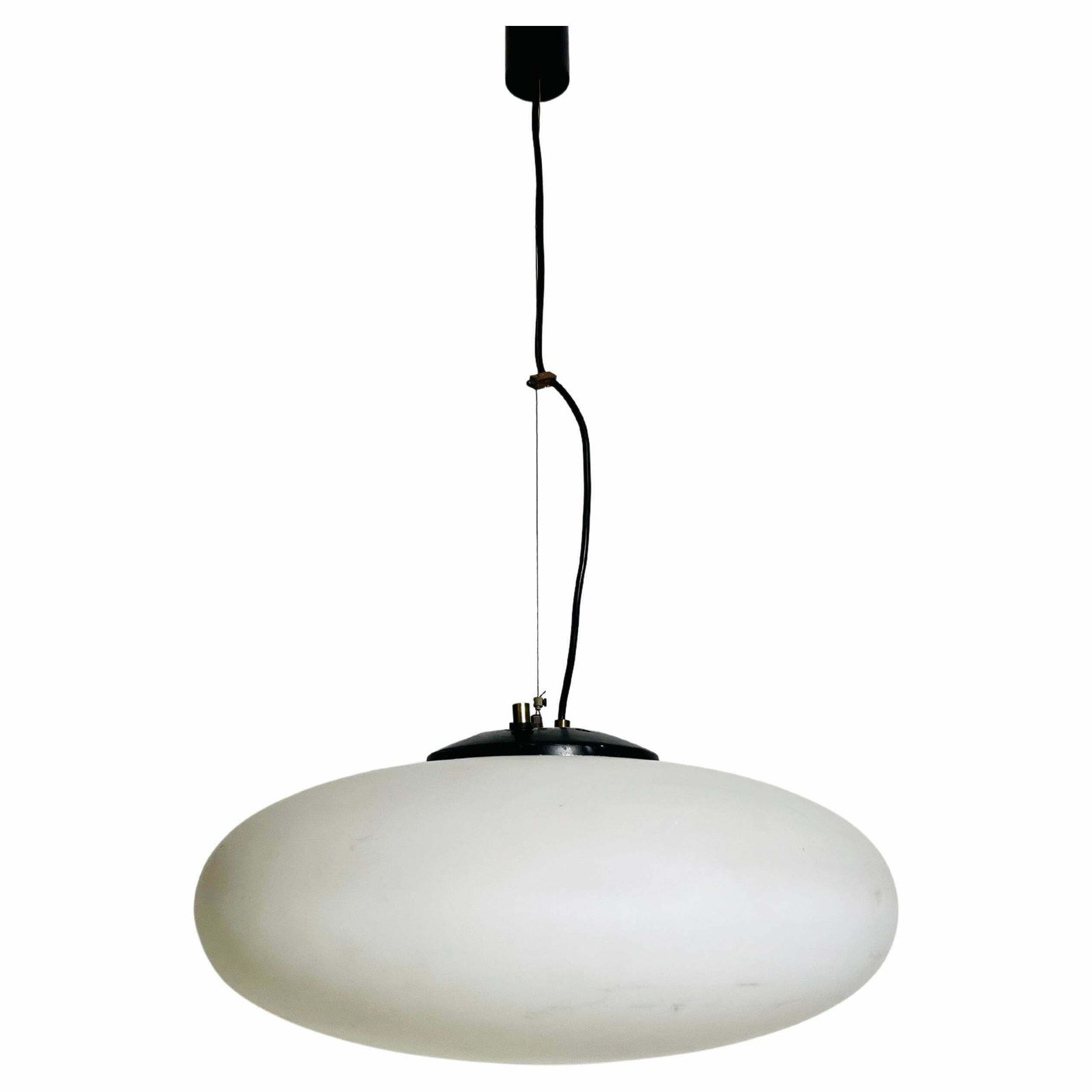 Stilnovo Midcentury Brass And Glass Chandelier, 1950s, Italy