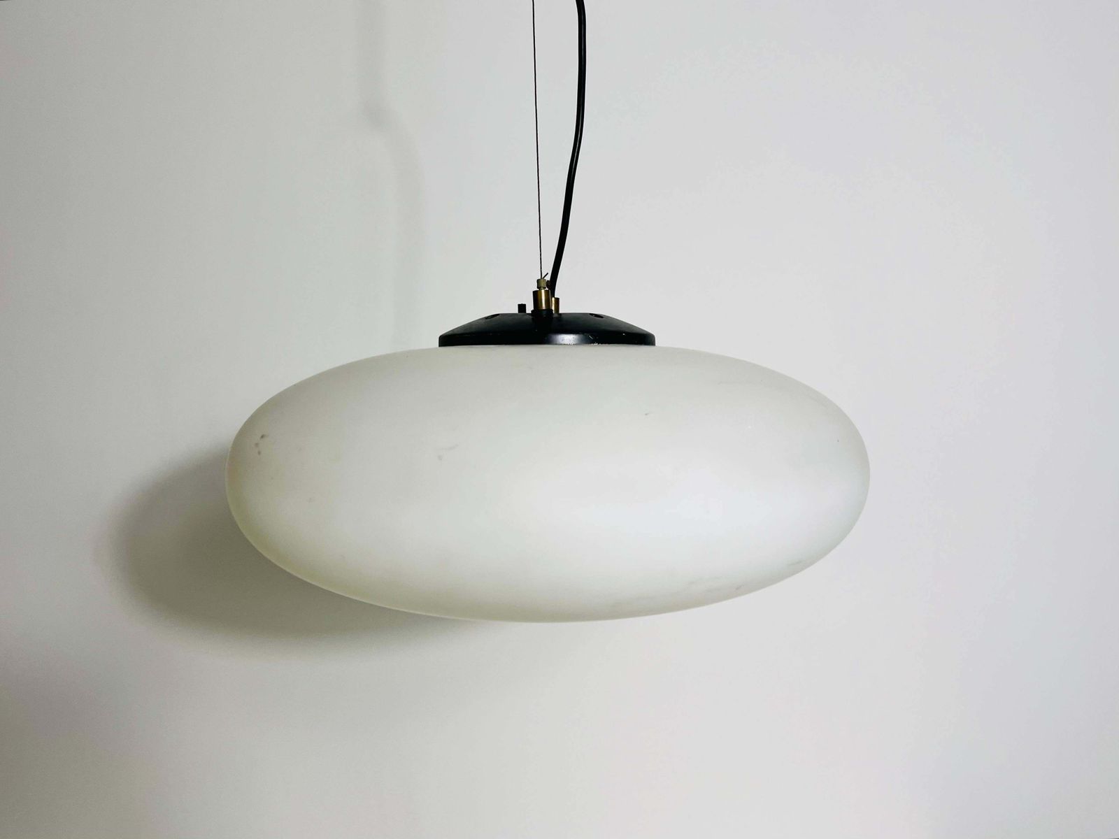 Stilnovo Midcentury Brass And Glass Chandelier, 1950s, Italy photo Lighting