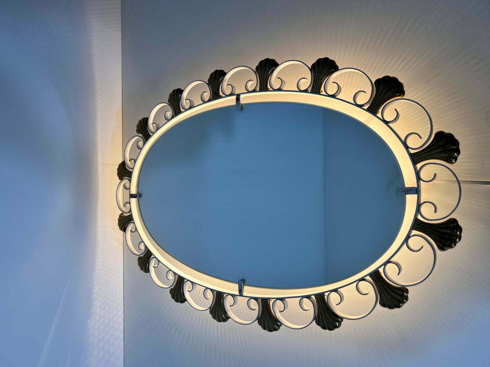 photo buy Oval Midcentury Metal Illuminated Mirror By Hillebrand, Germany, 1950s