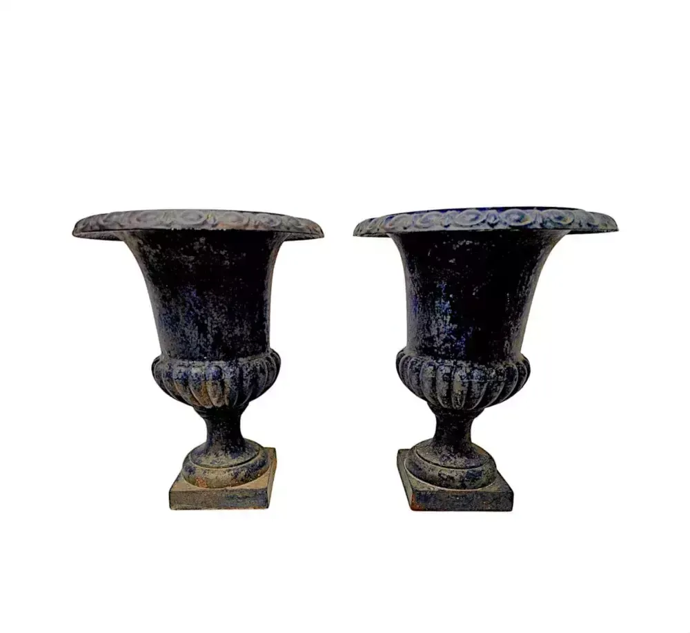 A Fabulous Pair Of 19th Century Large Heavy Cast Iron Garden Urns