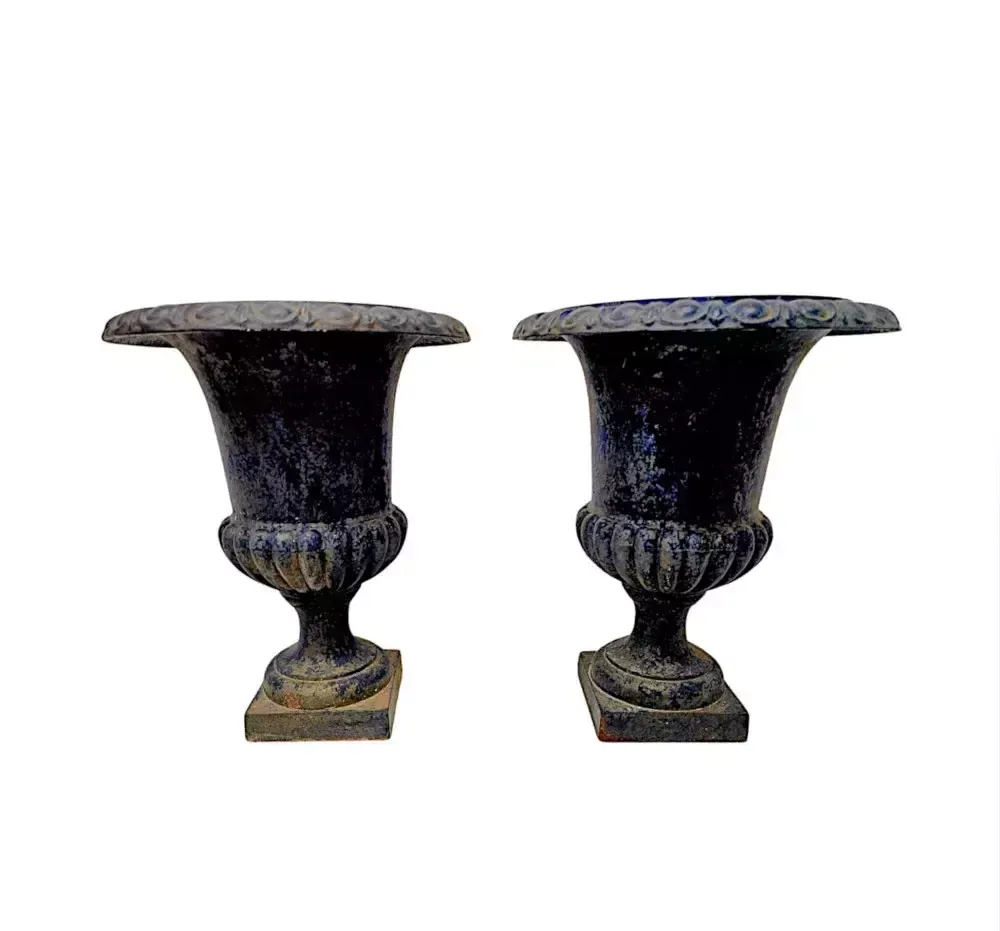 A Fabulous Pair Of 19th Century Large Heavy Cast Iron Garden Urns photo furniture