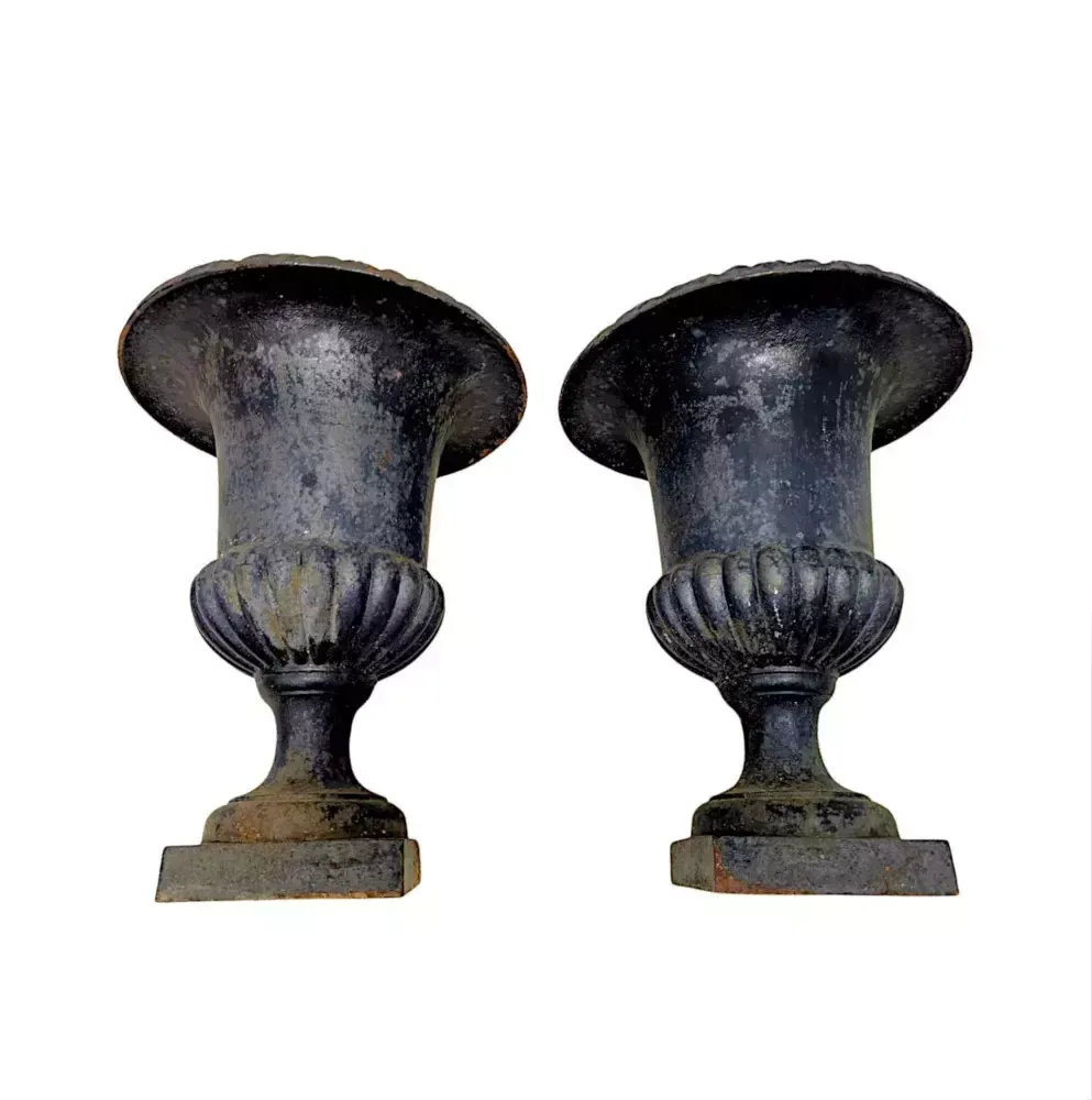 A Fabulous Pair Of 19th Century Large Heavy Cast Iron Garden Urns photo buy