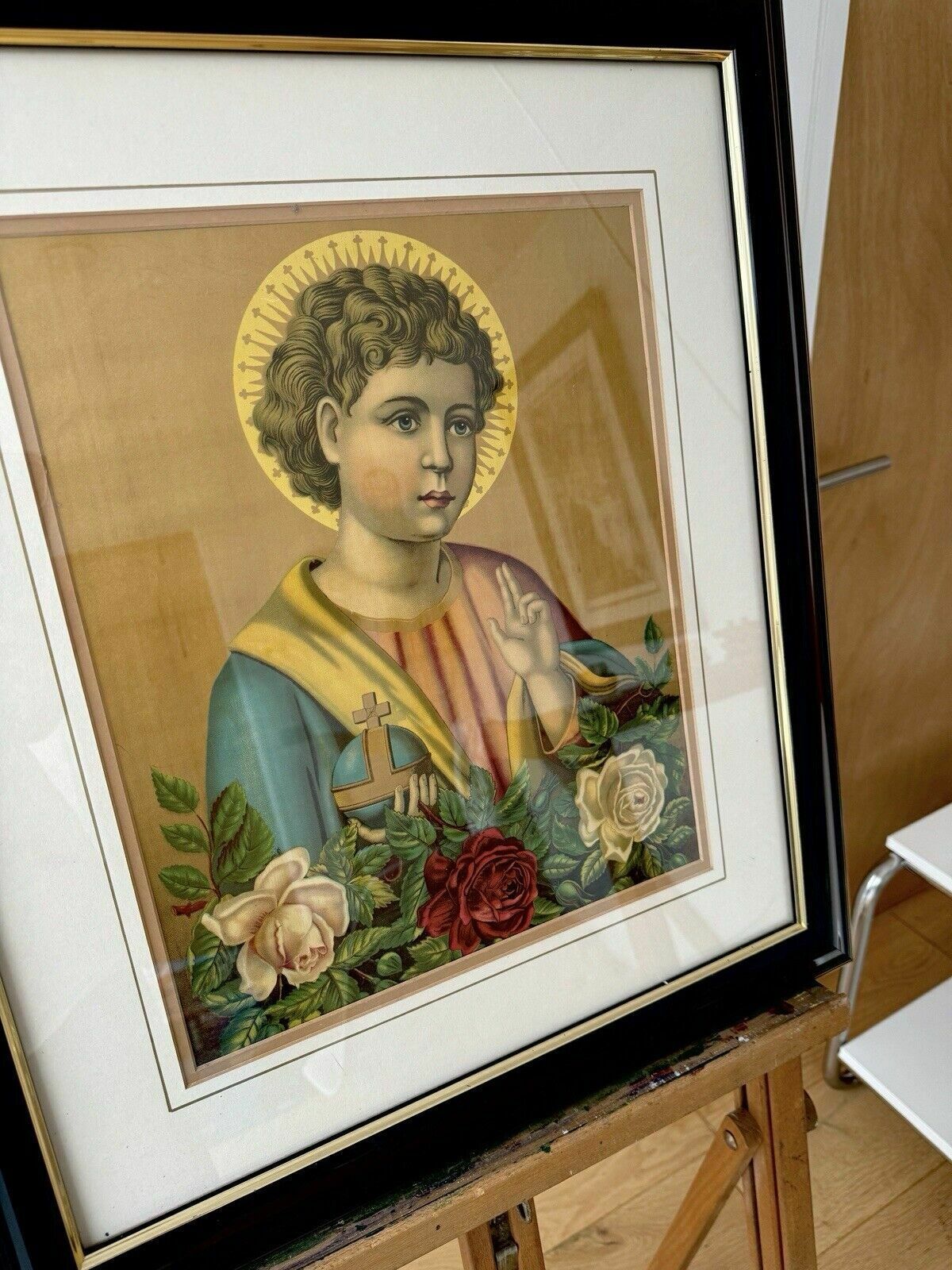 Antique German Chromolithograph The Savior Of The World 1860 Framed photo 150.0
