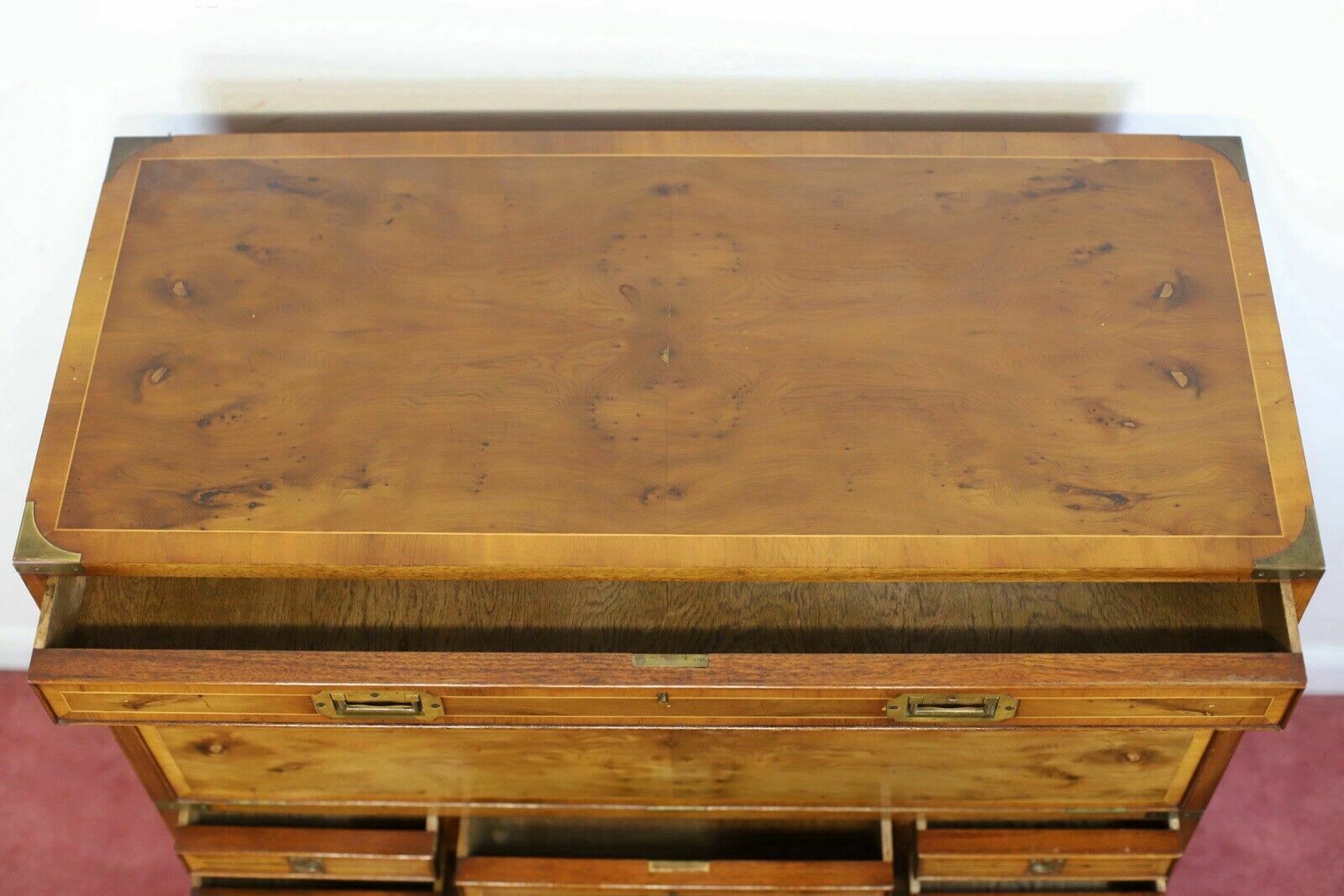 Lovely Yew Wood Secretary Campaign Chest photo vinterior