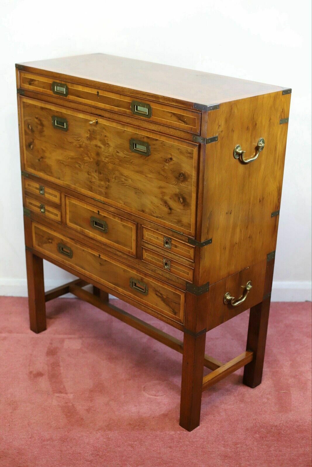 Furniture Lovely Yew Wood Secretary Campaign Chest photo