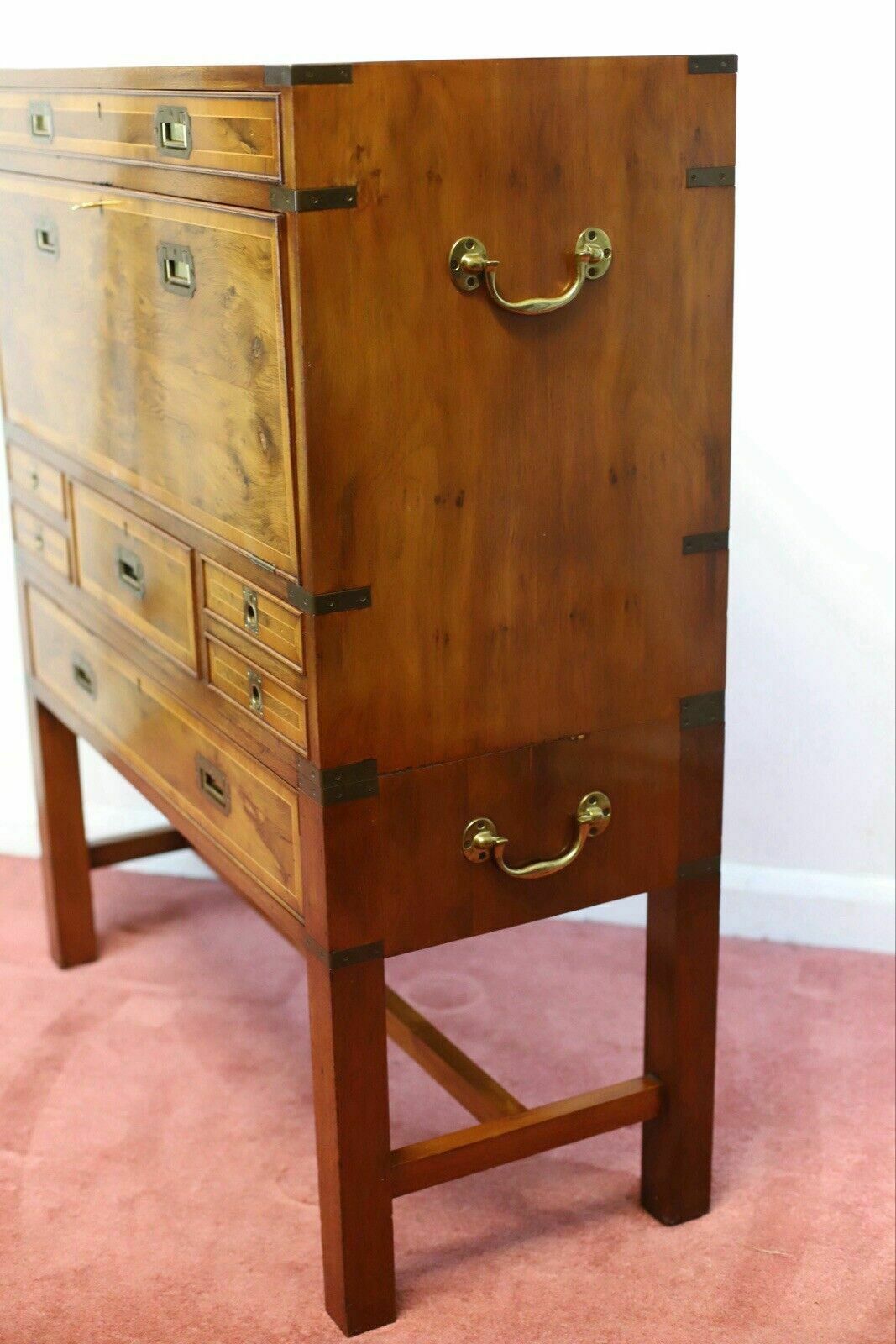 photo vintage Lovely Yew Wood Secretary Campaign Chest