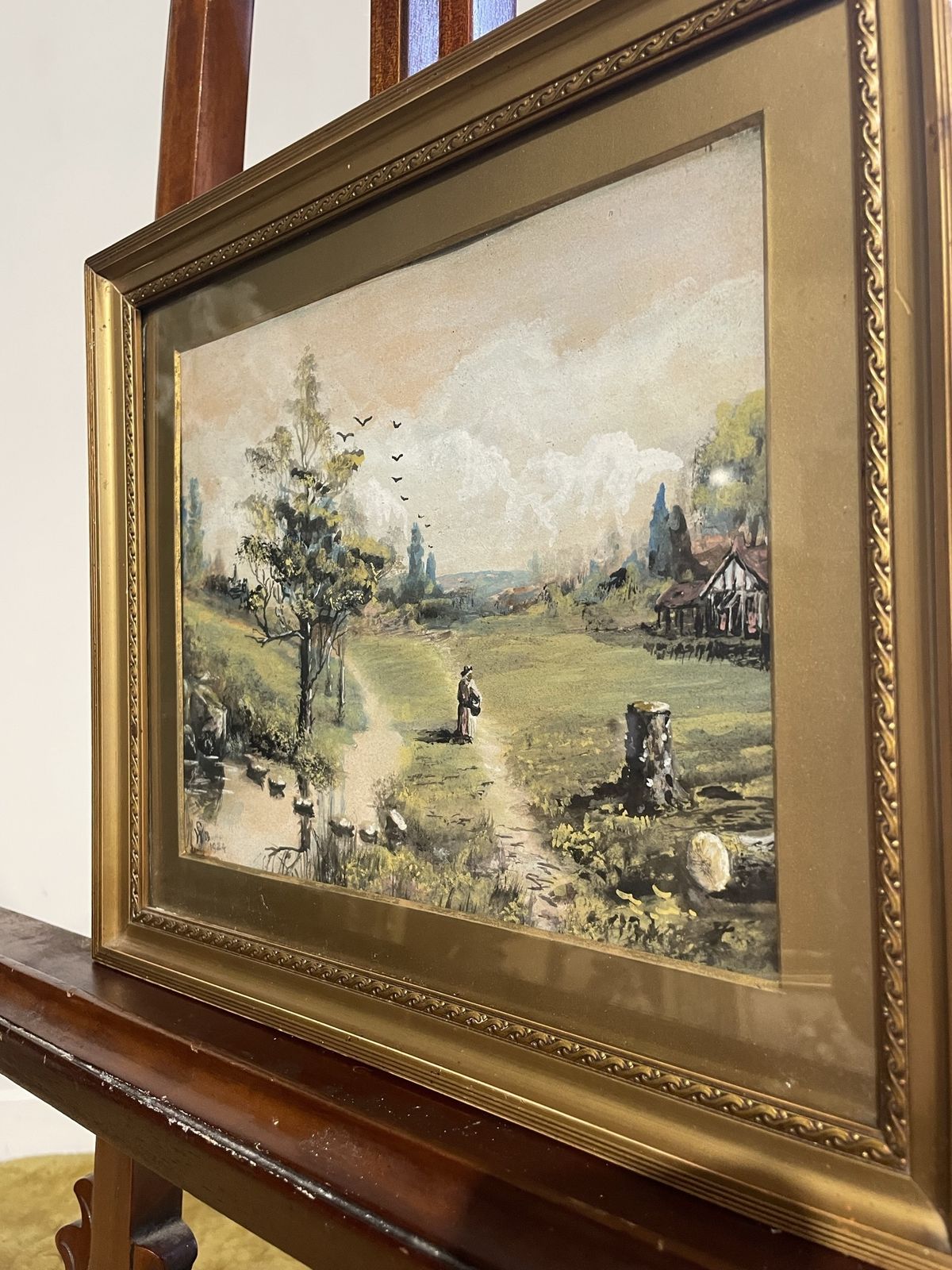 Vintage Gilt Framed Watercolour Signed H Bond, Dated 1924   Castle Meadows Eccleshall. photo vinterior