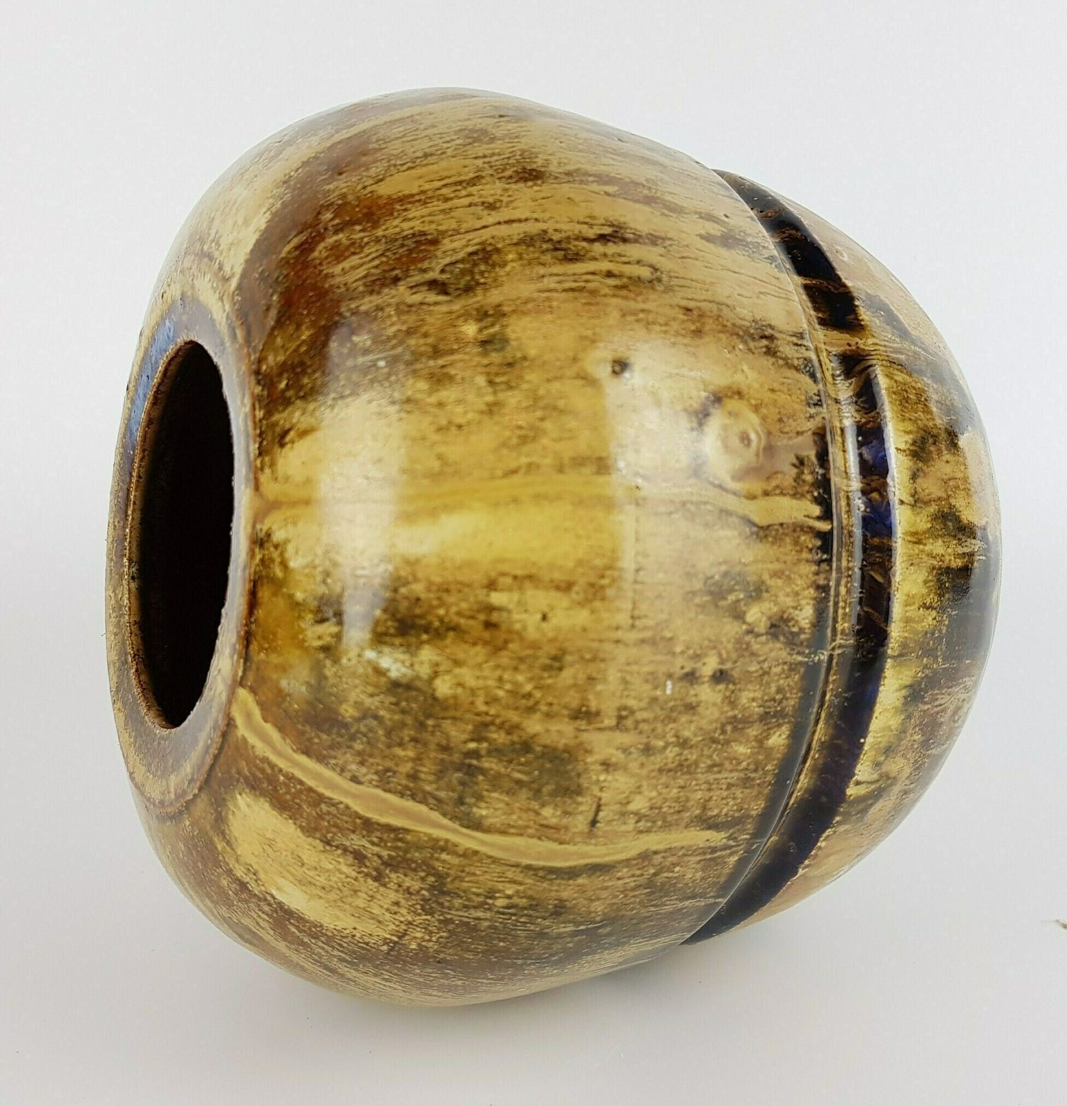 Vintage Studio Art Pottery Signed Caramel Brown Ball Vase From 1982s photo Home Decor