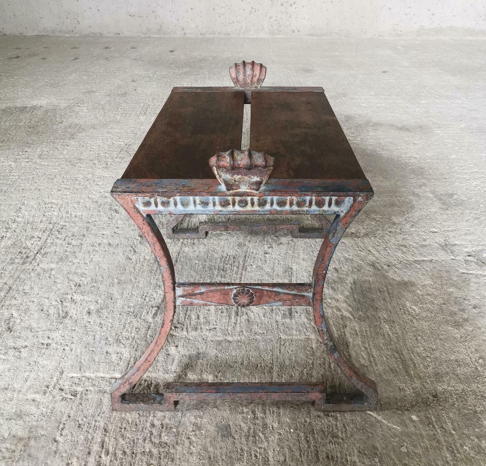 Folke Bensow Cast Iron And Solid Oak Bench For Näfverkvarns Bruk Sweden 1920s photo vintage