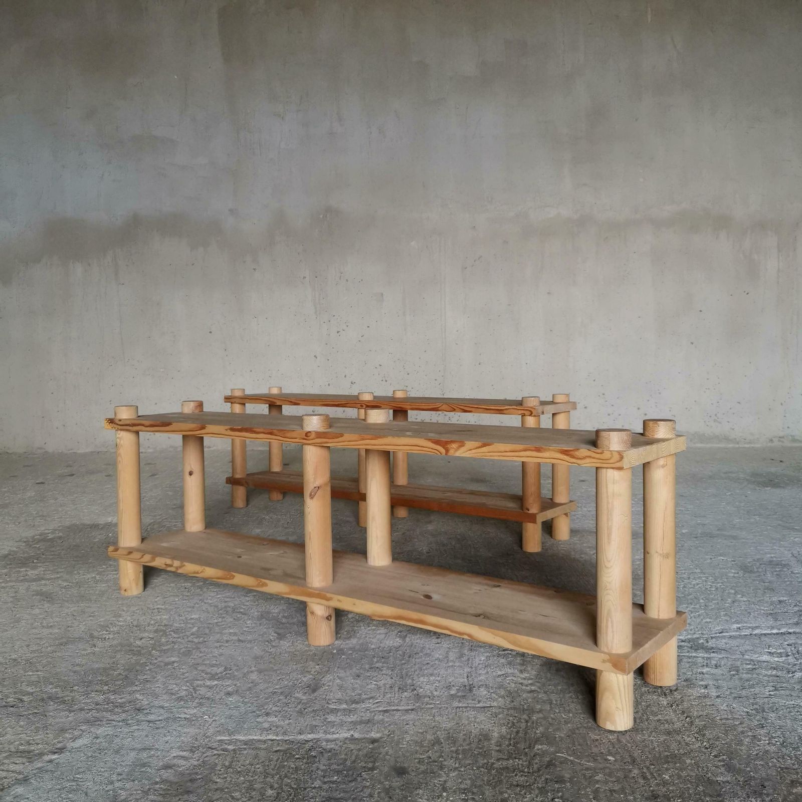 A Set Of Benches / Shelves / Room Dividers In Solid Oregon Pine, Denmark 1960s photo vintage