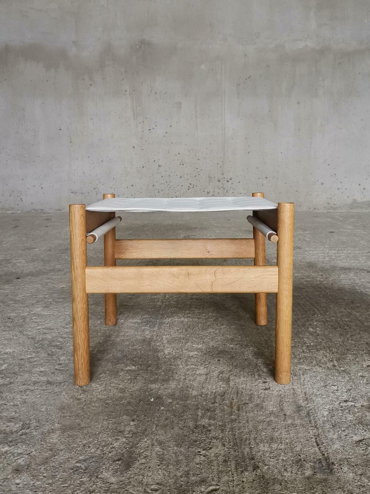 Early Danish Hans Bølling Oak Stool Quilted Canvas Seat, For Torben ørskov 1960s photo furniture