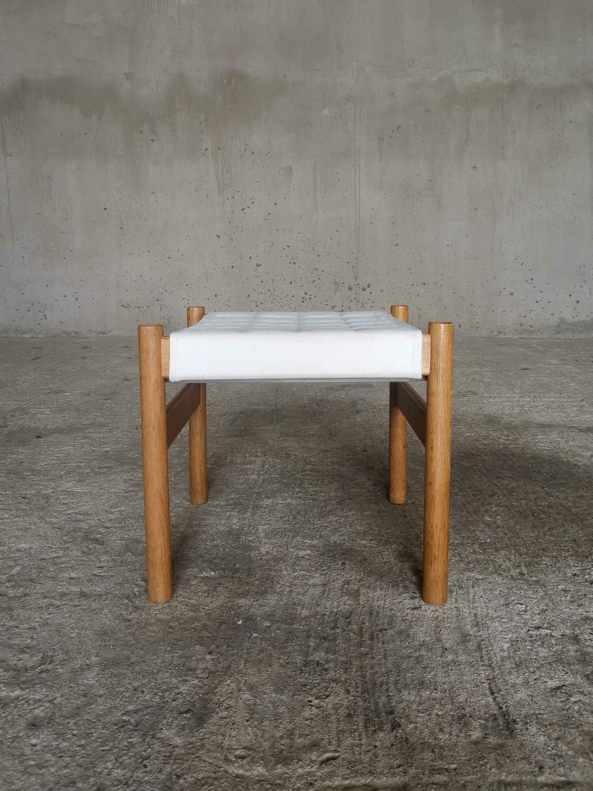 Early Danish Hans Bølling Oak Stool Quilted Canvas Seat, For Torben ørskov 1960s photo for sale