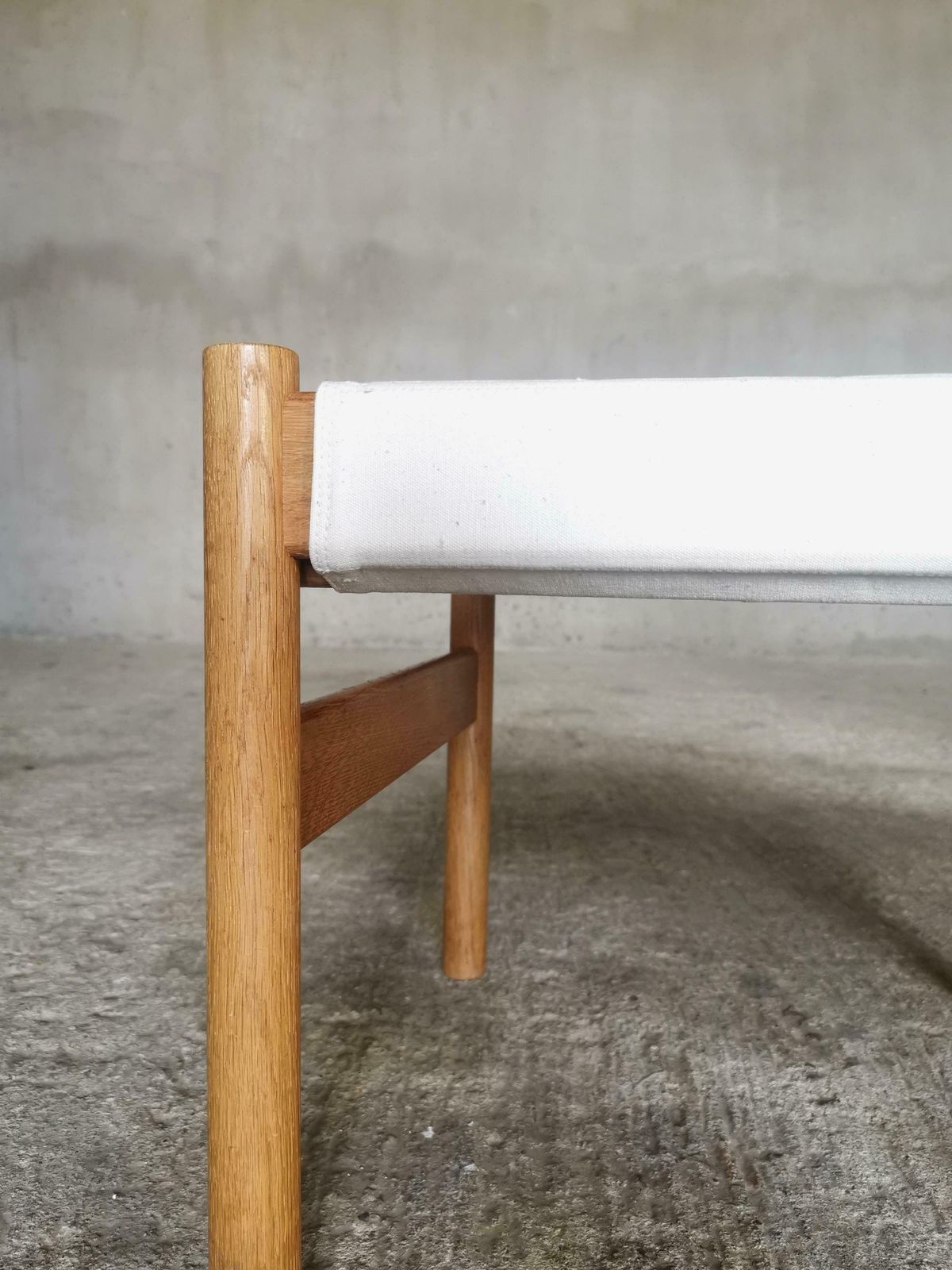 photo furniture Early Danish Hans Bølling Oak Stool Quilted Canvas Seat, For Torben ørskov 1960s