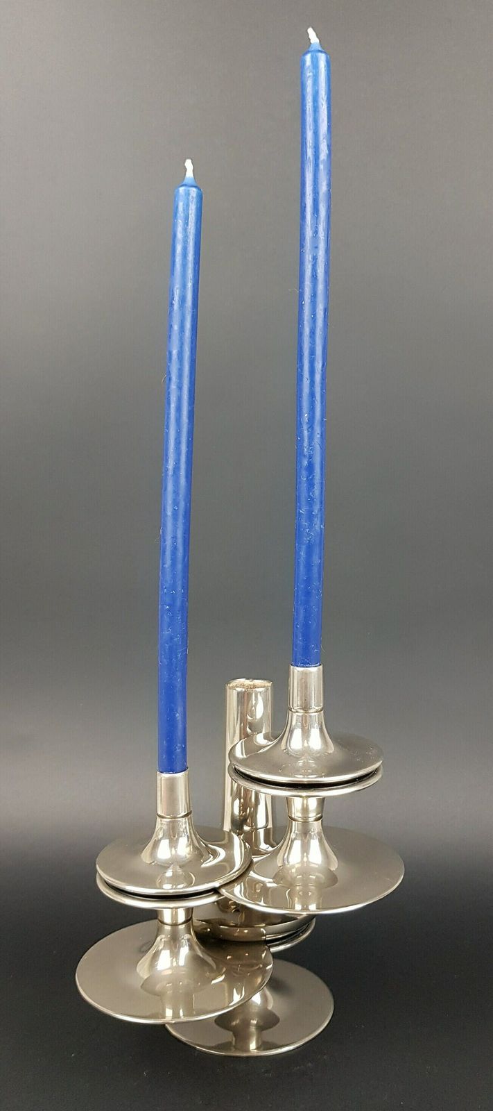 Set Of 3 Stackable Pedestal Candle Holders, Original 1950 60s, Designed By Caesar Stoffi For Fritz Nagel Bayerische Metall Fabrik Bmf. photo vinterior
