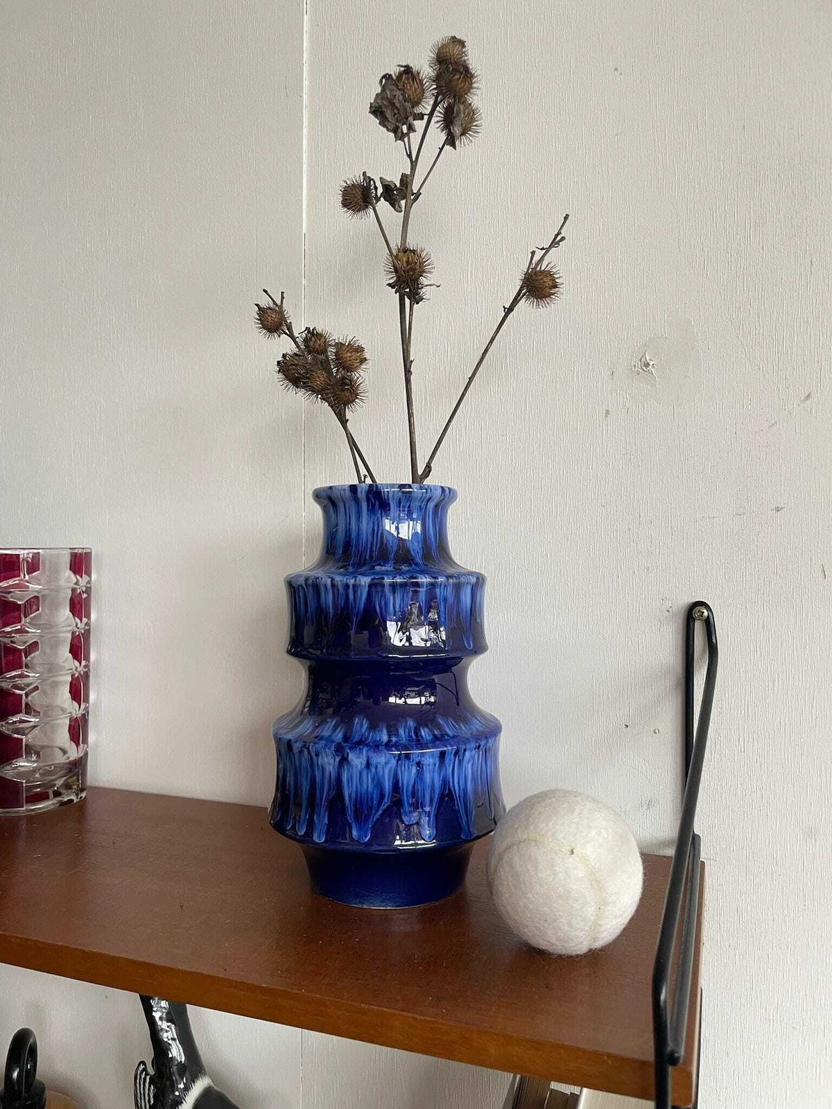 West German Scheurich Pagoda 267 20 Ink Blue Ceramic Vase 60s 70s