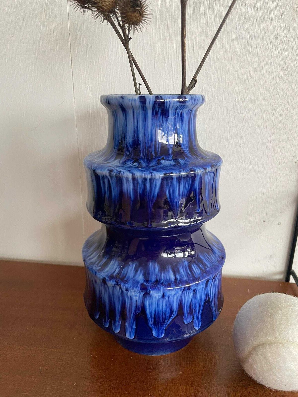 West German Scheurich Pagoda 267 20 Ink Blue Ceramic Vase 60s 70s photo for sale