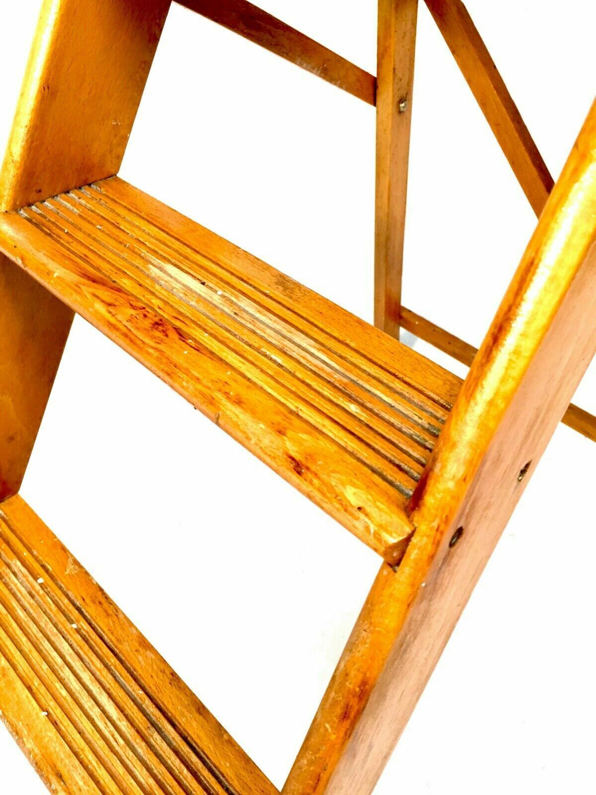 Antique 20th Century Wooden Household Stained Pine Folding Step Ladder photo for sale