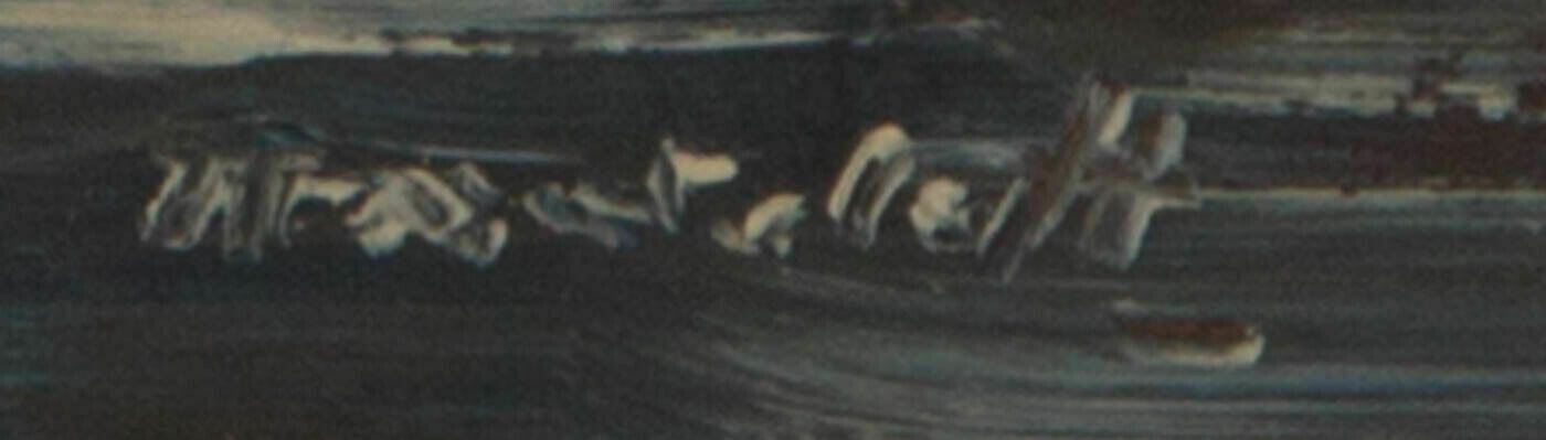 Signed 20th Century Oil   Lonely Fisherman photo for sale