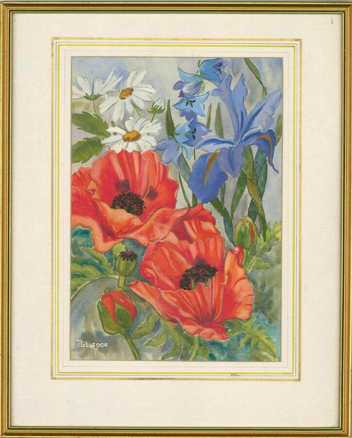 Patience Kornika   Contemporary Gouache, Poppies And Irises