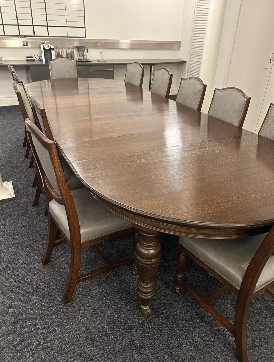 Antique Oak Dining Room/Boardroom Table & 12 Matching Chairs photo for sale