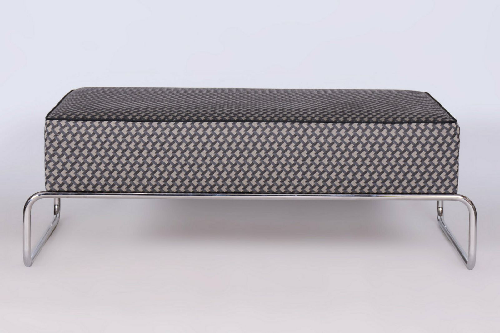Restored Bauhaus Ottoman, Chrome, New Upholstery, Czech, 1930s photo furniture