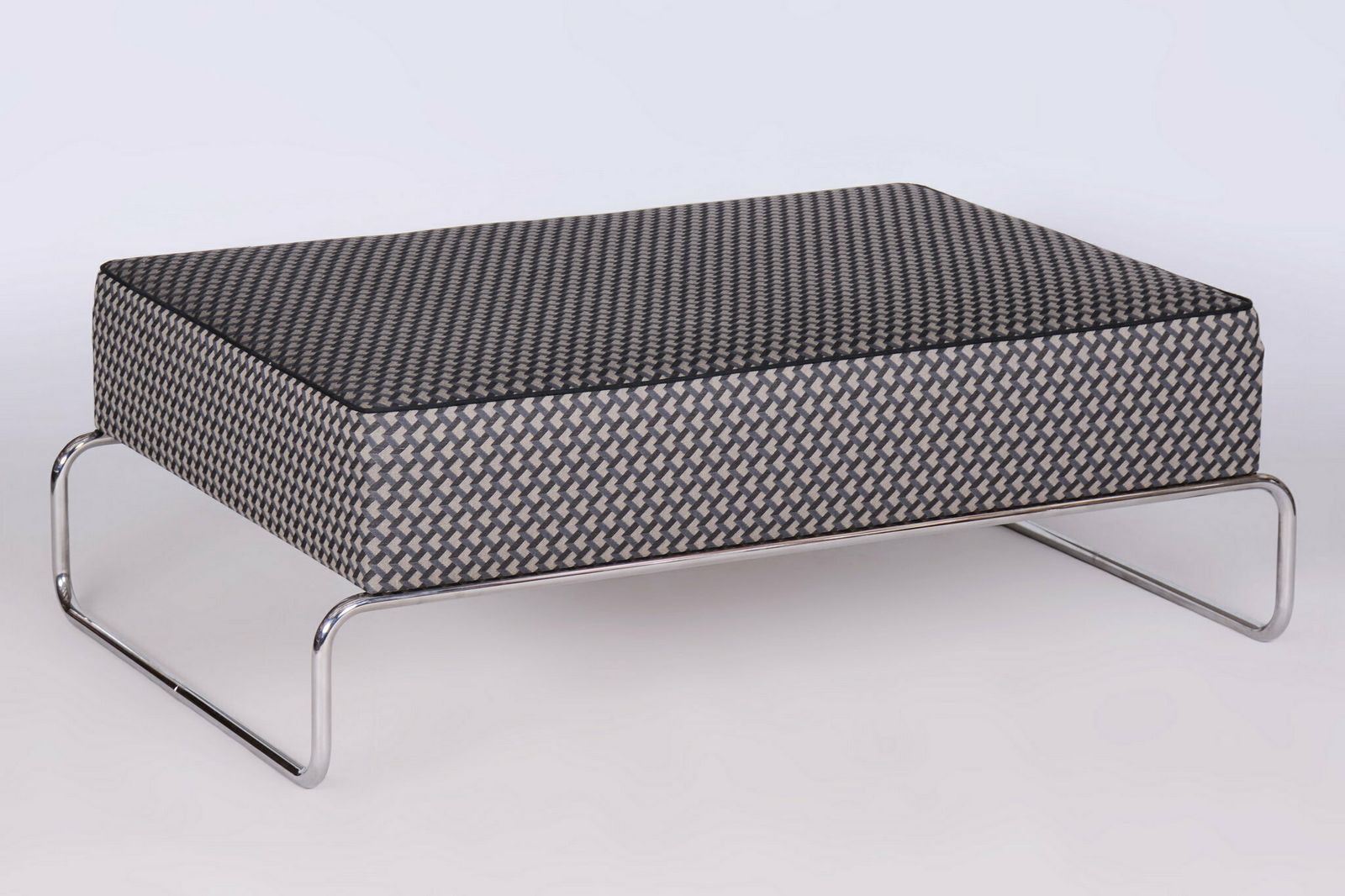 Restored Bauhaus Ottoman, Chrome, New Upholstery, Czech, 1930s