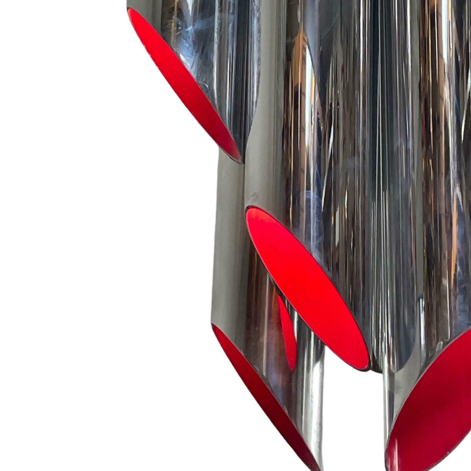 Space Age Design / Pop Art   Chromed And Red Inside   Hanging Pendant   Polished Tubes photo 418.0