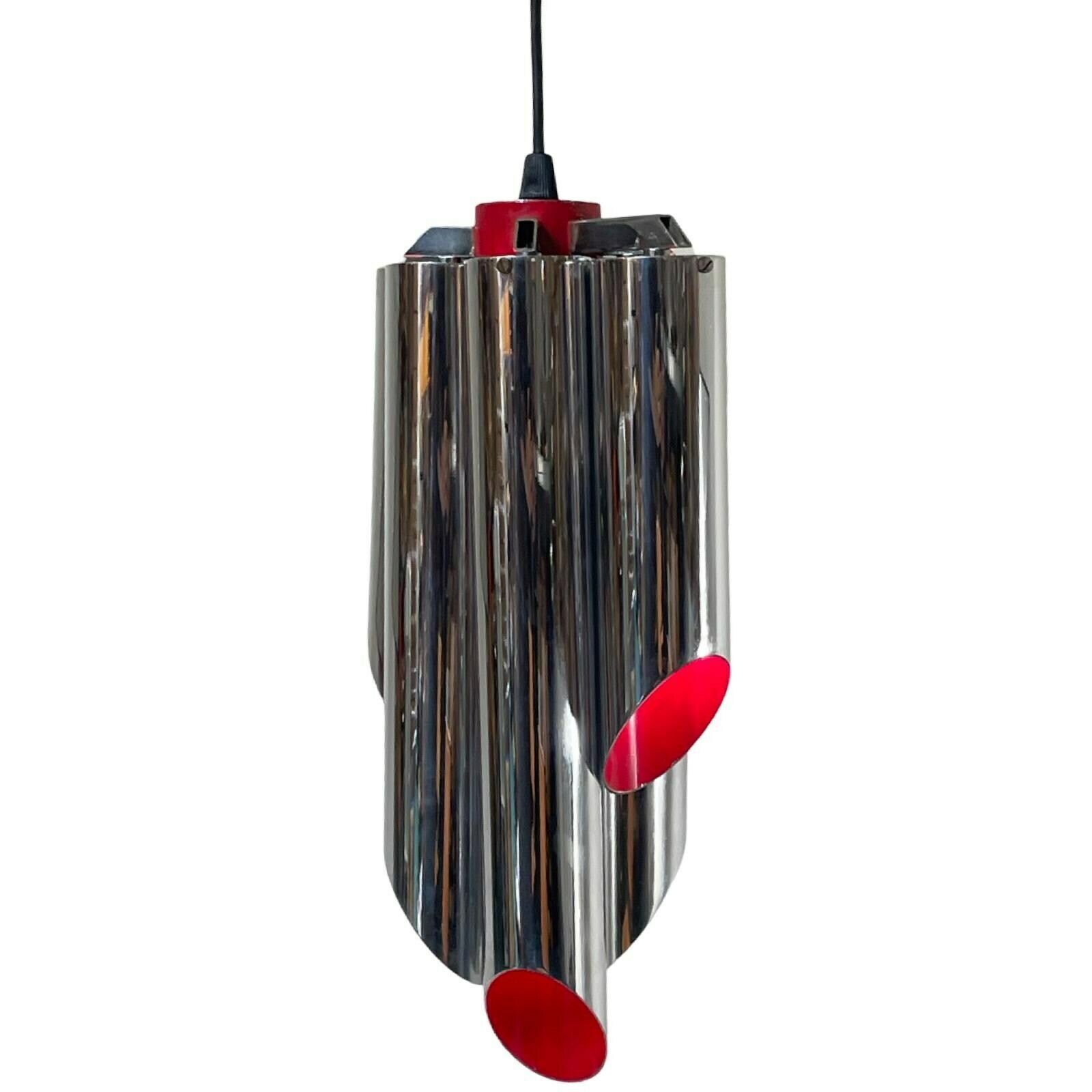 photo furniture Space Age Design / Pop Art   Chromed And Red Inside   Hanging Pendant   Polished Tubes