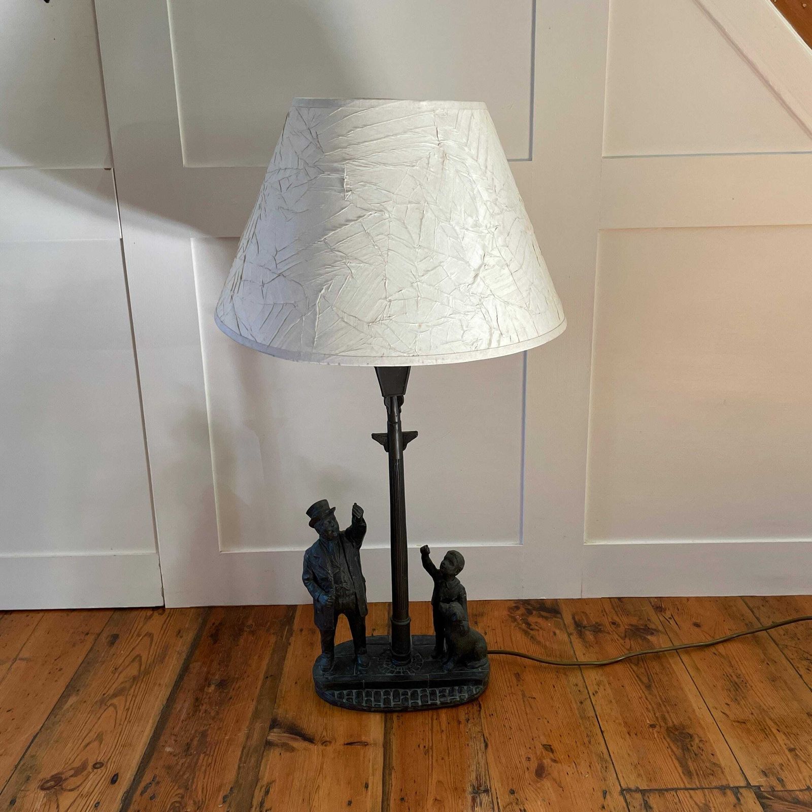 Genesis Bronze Fine Arts Lamp Ornament Light Table Mullingar Ireland Textured Shade Man Boy Dog Scene