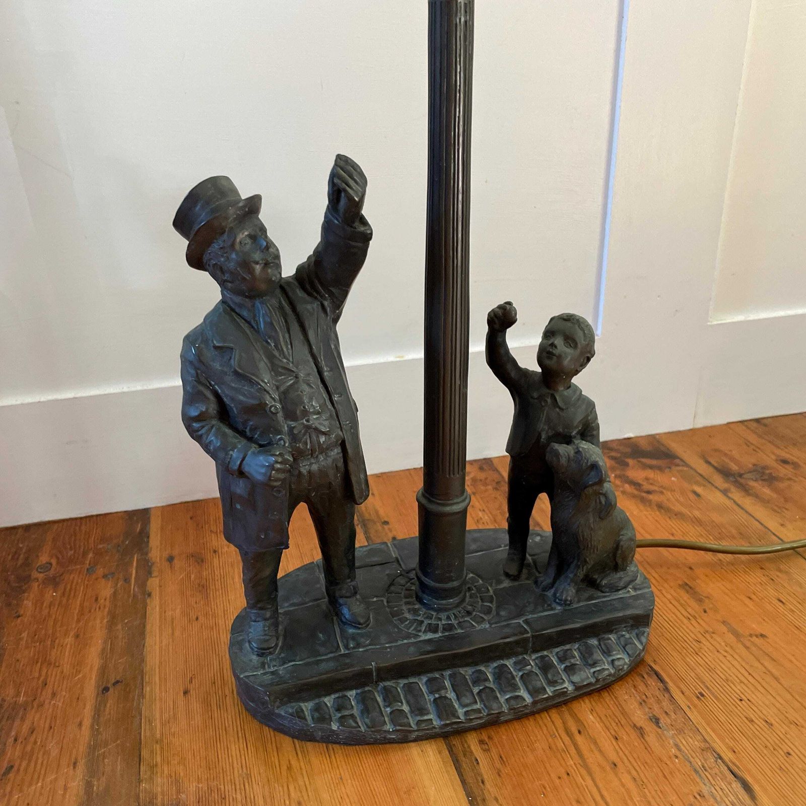 Genesis Bronze Fine Arts Lamp Ornament Light Table Mullingar Ireland Textured Shade Man Boy Dog Scene photo furniture