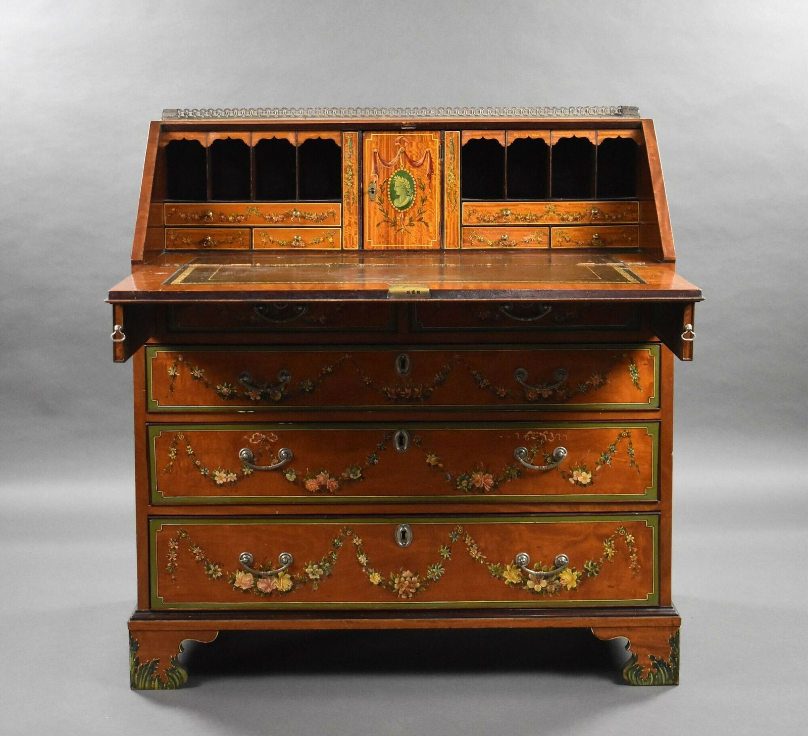Edwardian Hand Painted Satinwood Bureau photo vintage
