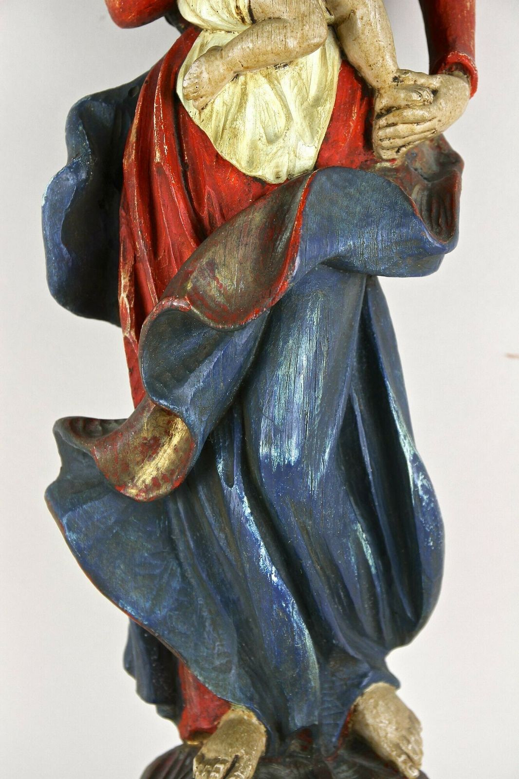 18th Century Polychrome Virgin & Child Wall Sculpture, Handcarved, At Ca. 1760 photo for sale