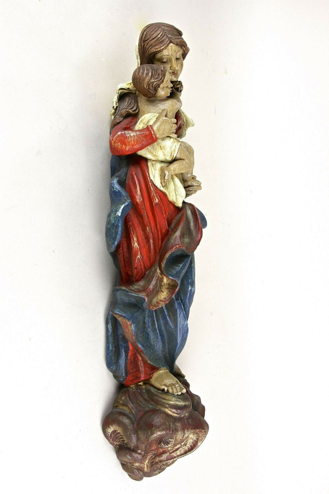 photo for sale 18th Century Polychrome Virgin & Child Wall Sculpture, Handcarved, At Ca. 1760