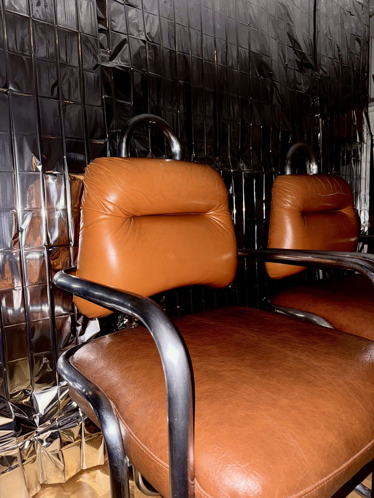 Pair Of Kwok Hoi Chan Chairs In Leather And Tubular Steel, For Steiner, C. 1970 photo for sale