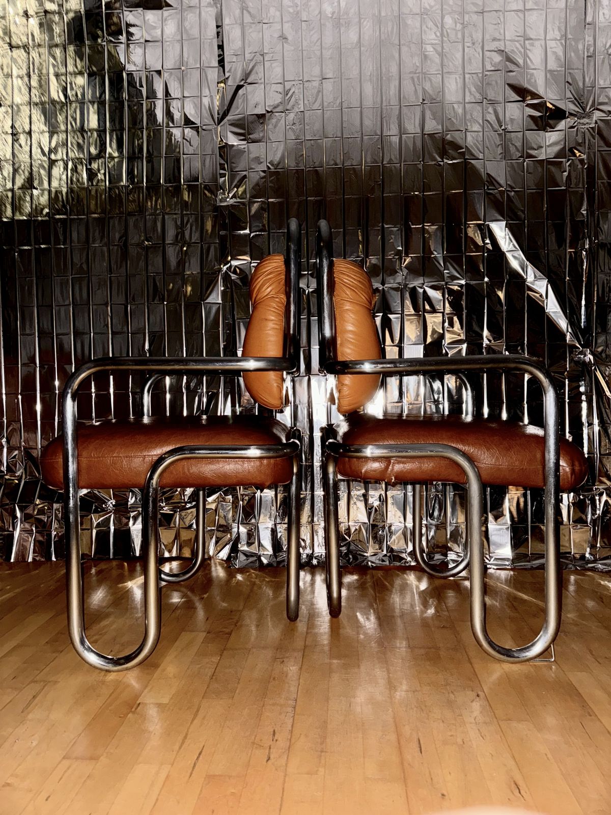 Pair Of Kwok Hoi Chan Chairs In Leather And Tubular Steel, For Steiner, C. 1970 photo buy