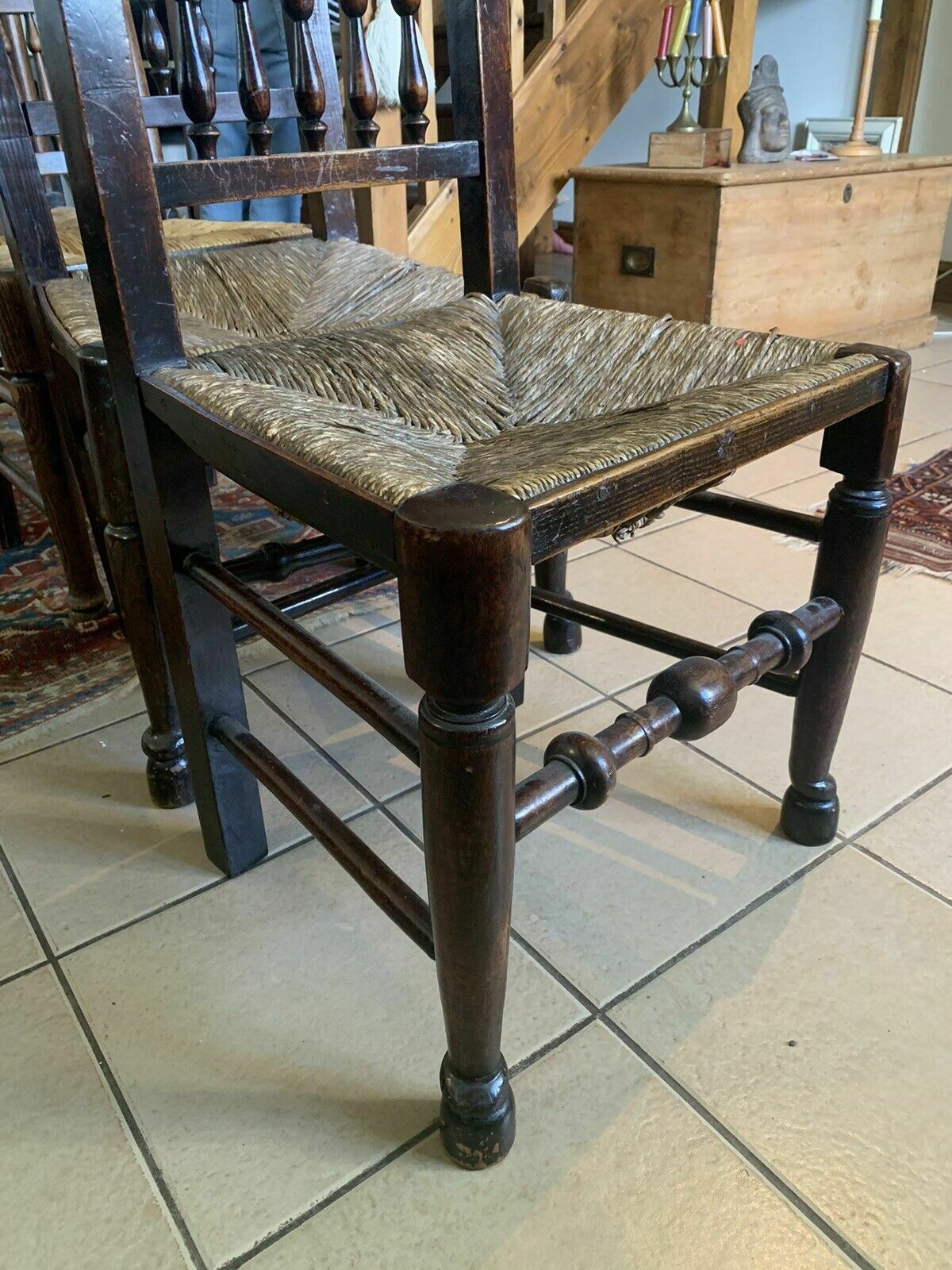 Furniture A Mixed Set Of Four 19th Century Lancashire Spindleback Country Chairs. photo