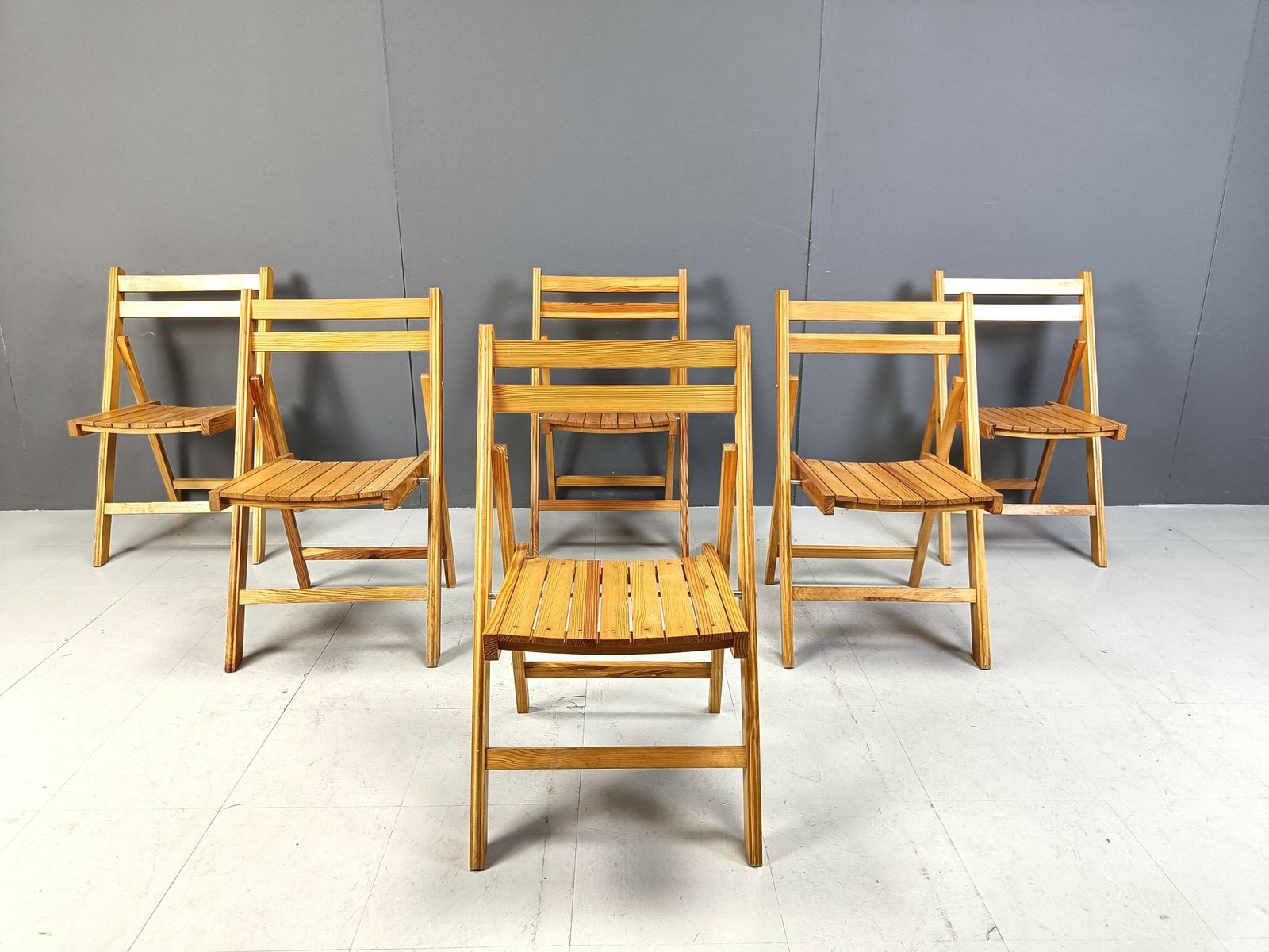 Mid Century Wooden Folding Chairs, 1950s   Set Of 6