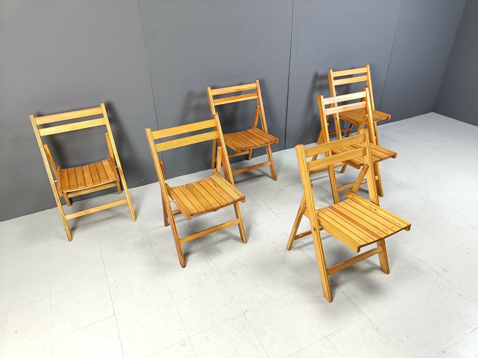 Mid Century Wooden Folding Chairs, 1950s   Set Of 6 photo vinterior