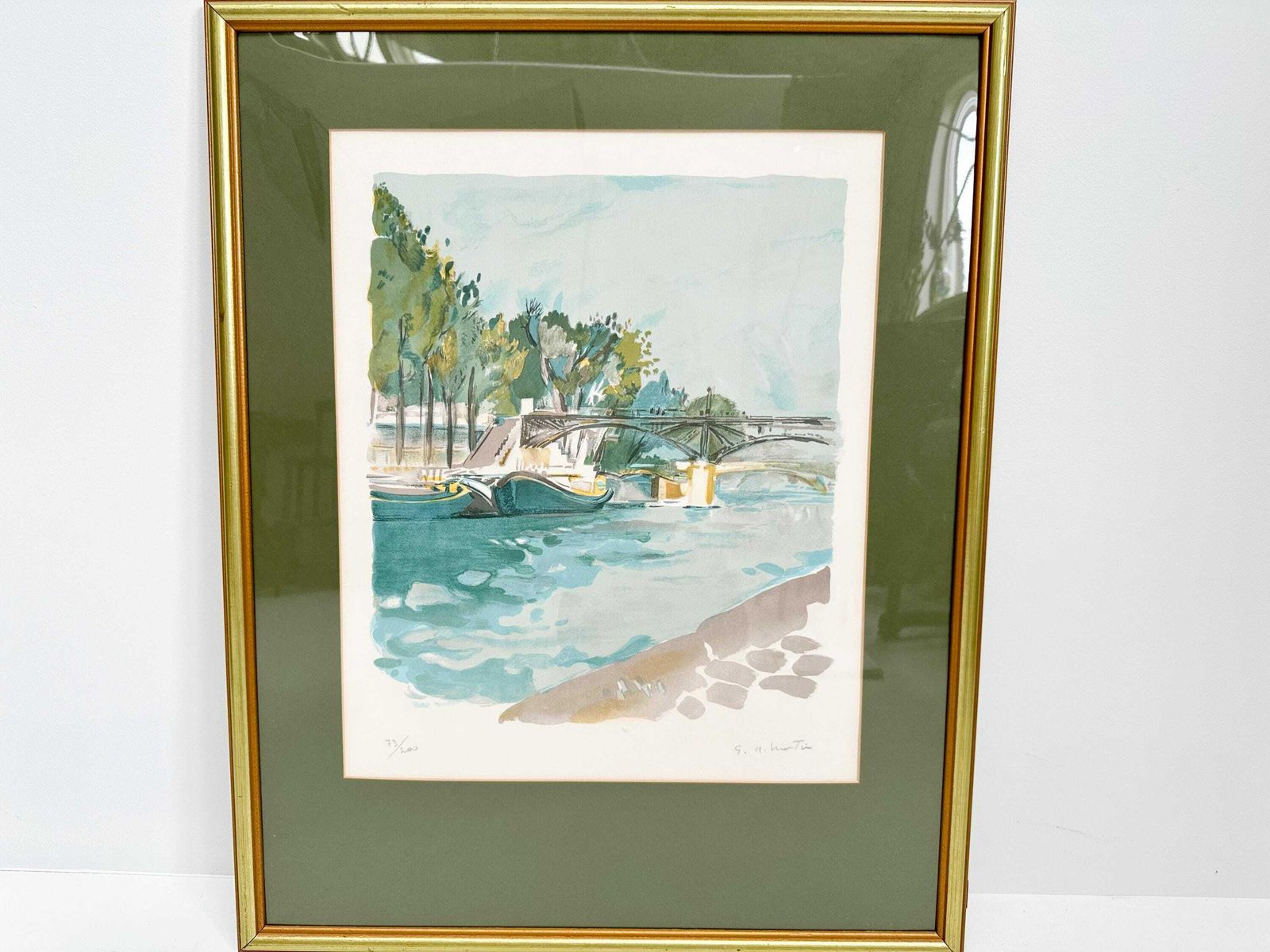 Limited Edition Lithograph 73/150, Framed, Signed & Numbered   Gilbert Martin "River Barges" photo vinterior