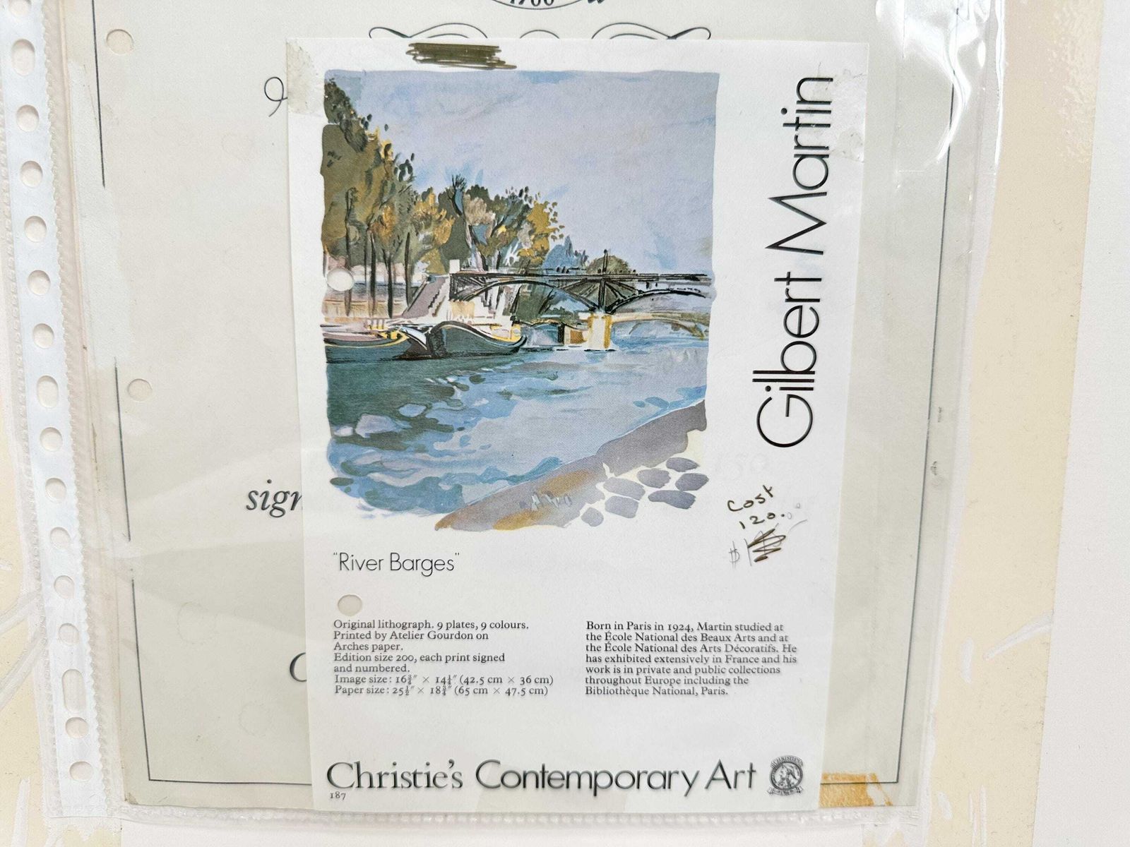 Limited Edition Lithograph 73/150, Framed, Signed & Numbered   Gilbert Martin "River Barges" photo vintage