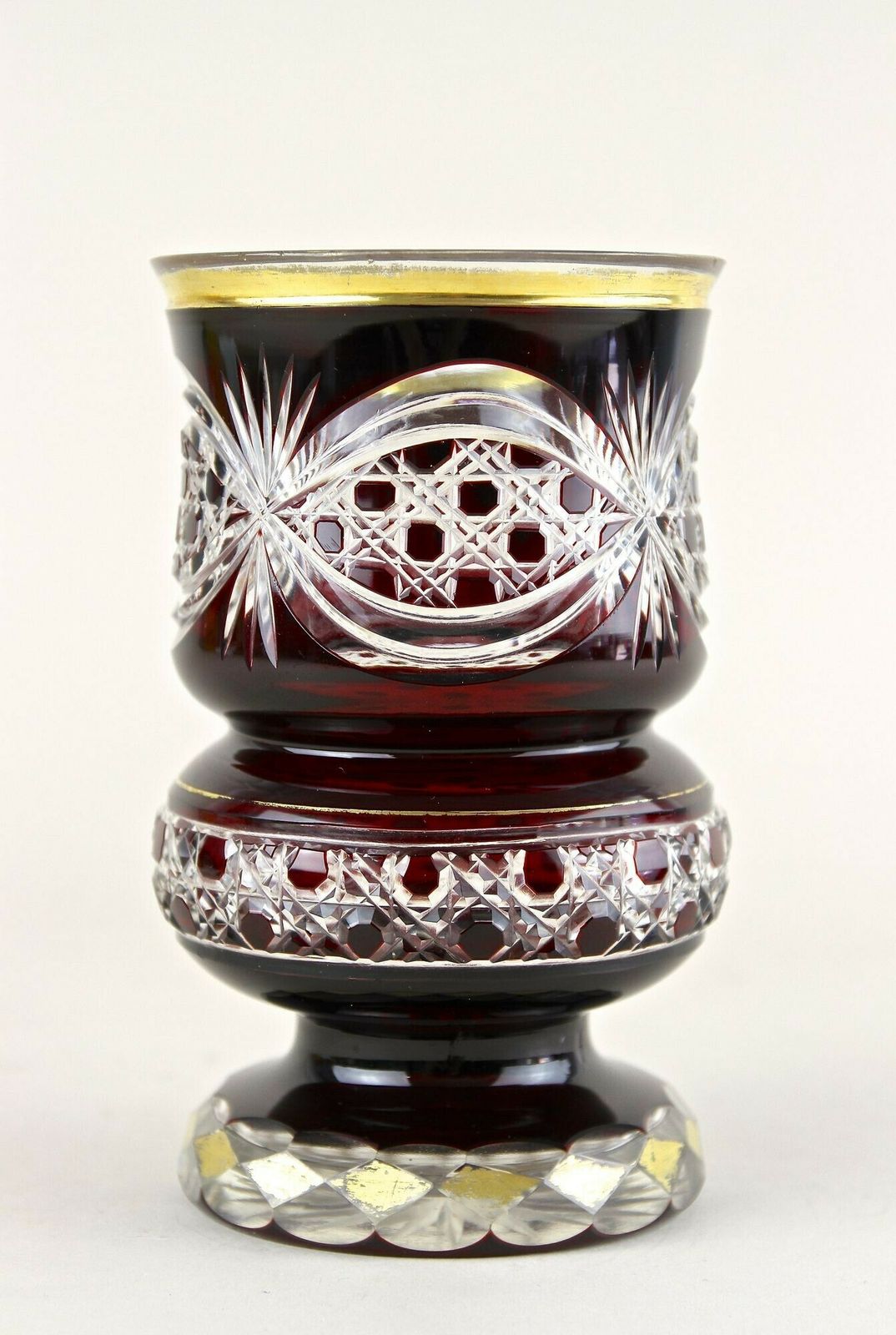 19th Century Biedermeier Ruby Red Overlay Glass Goblet, Gilt Parts, Cz Ca. 1840 photo furniture