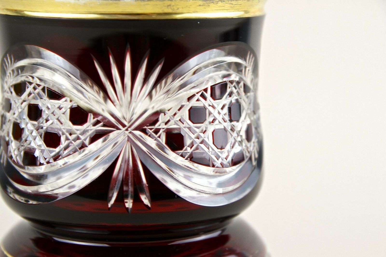 19th Century Biedermeier Ruby Red Overlay Glass Goblet, Gilt Parts, Cz Ca. 1840 photo vinterior