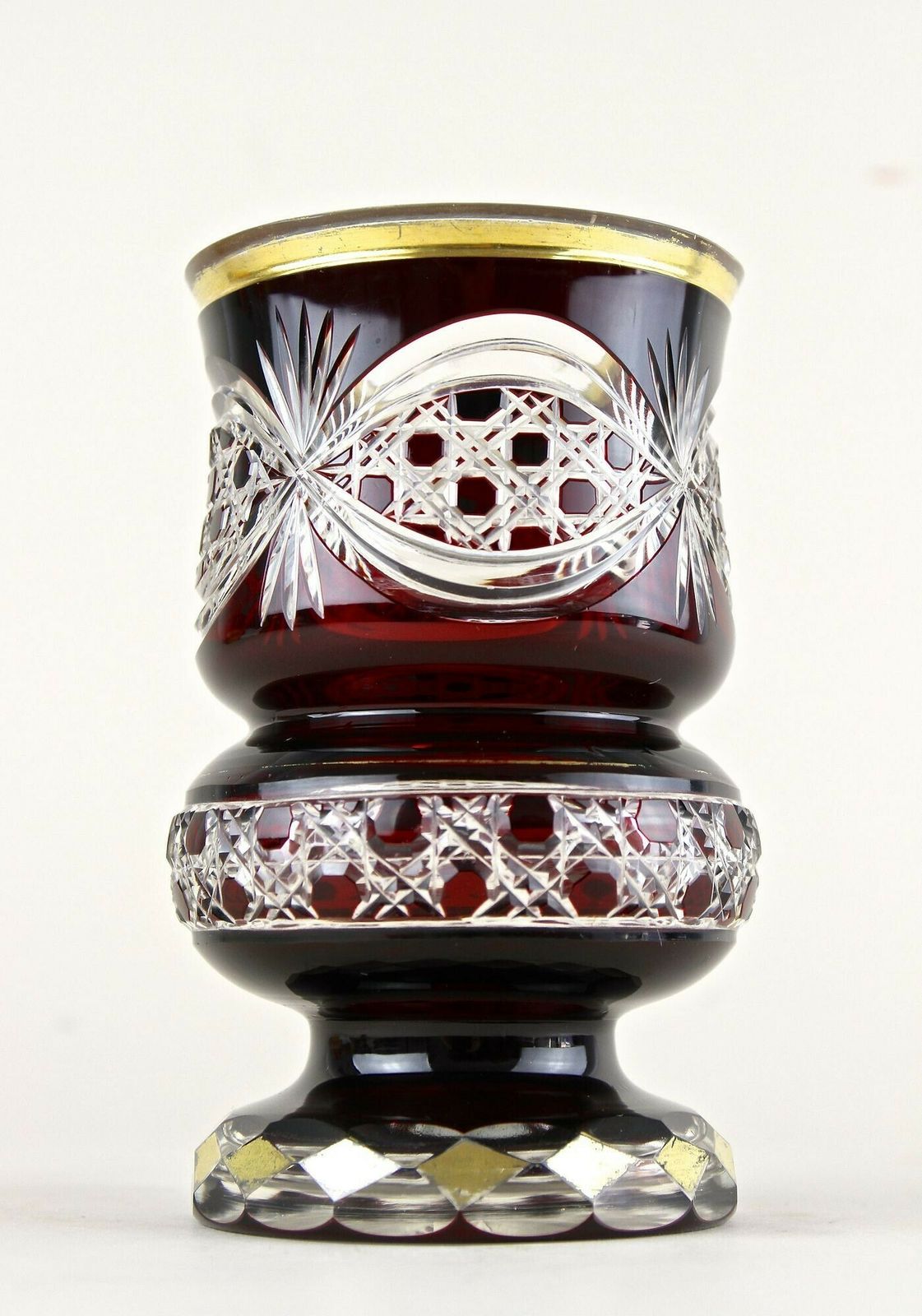 19th Century Biedermeier Ruby Red Overlay Glass Goblet, Gilt Parts, Cz Ca. 1840 photo vintage