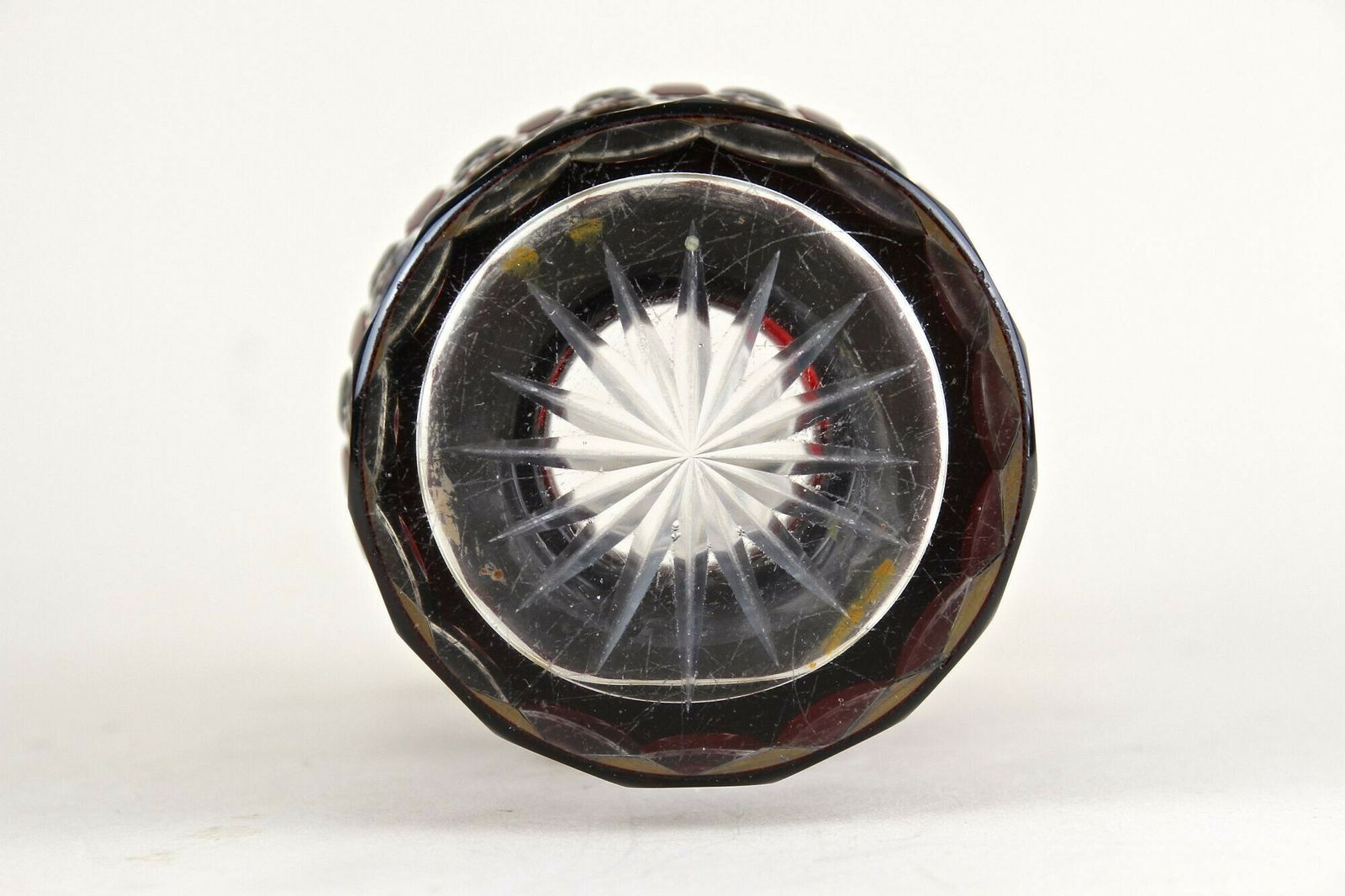 photo buy 19th Century Biedermeier Ruby Red Overlay Glass Goblet, Gilt Parts, Cz Ca. 1840