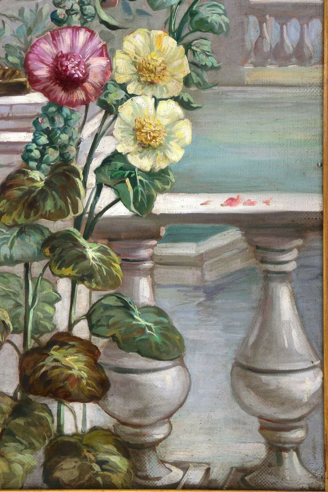 Pair Of Floral Still Life Oil Paintings, Signed V. Landi, Framed, It Ca. 1990 photo vintage