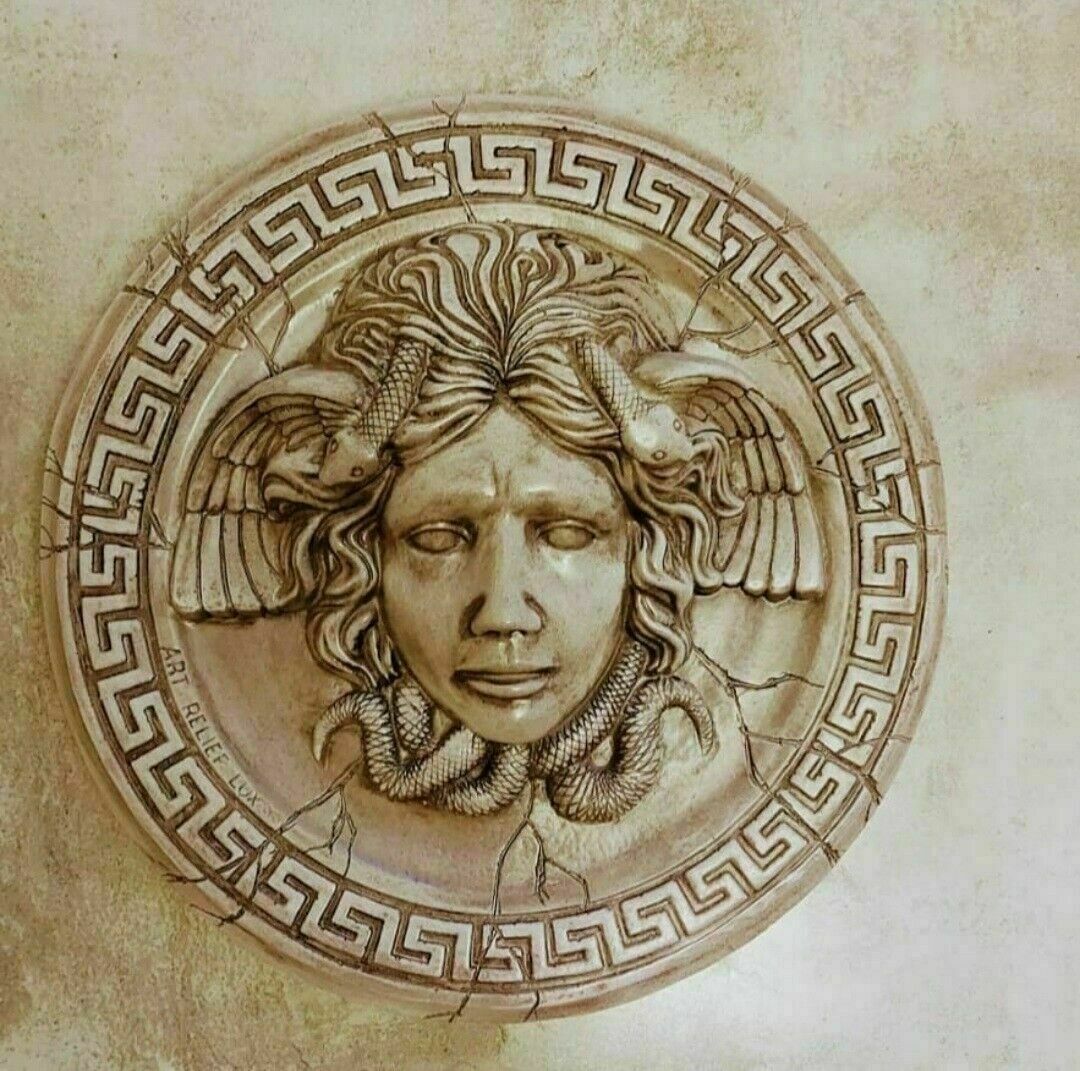 Greek Bas Relief Medusa Stuckgips With Versace Inspired Stylized Rosette