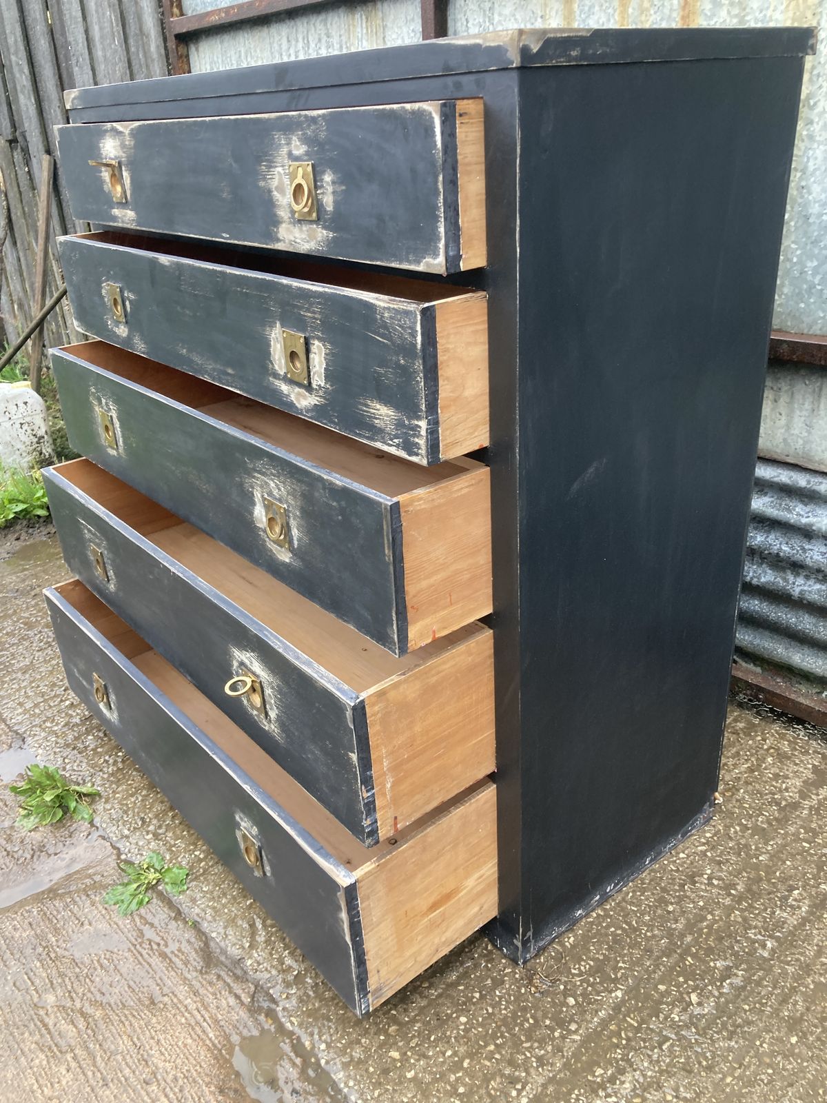 photo furniture Edwardian Ebonised Campaign Style Chest Of Drawers