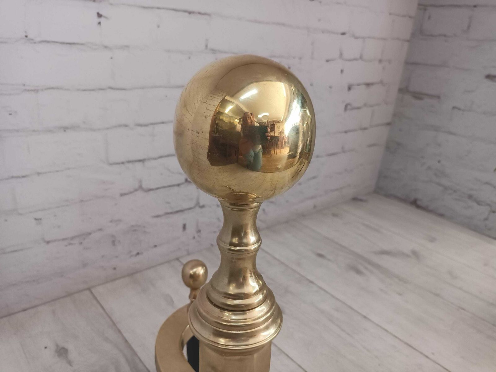 Antique Victorian Solid Brass Pair Fire Dogs Andiron Very Large Ball Top Chenets Rare photo buy